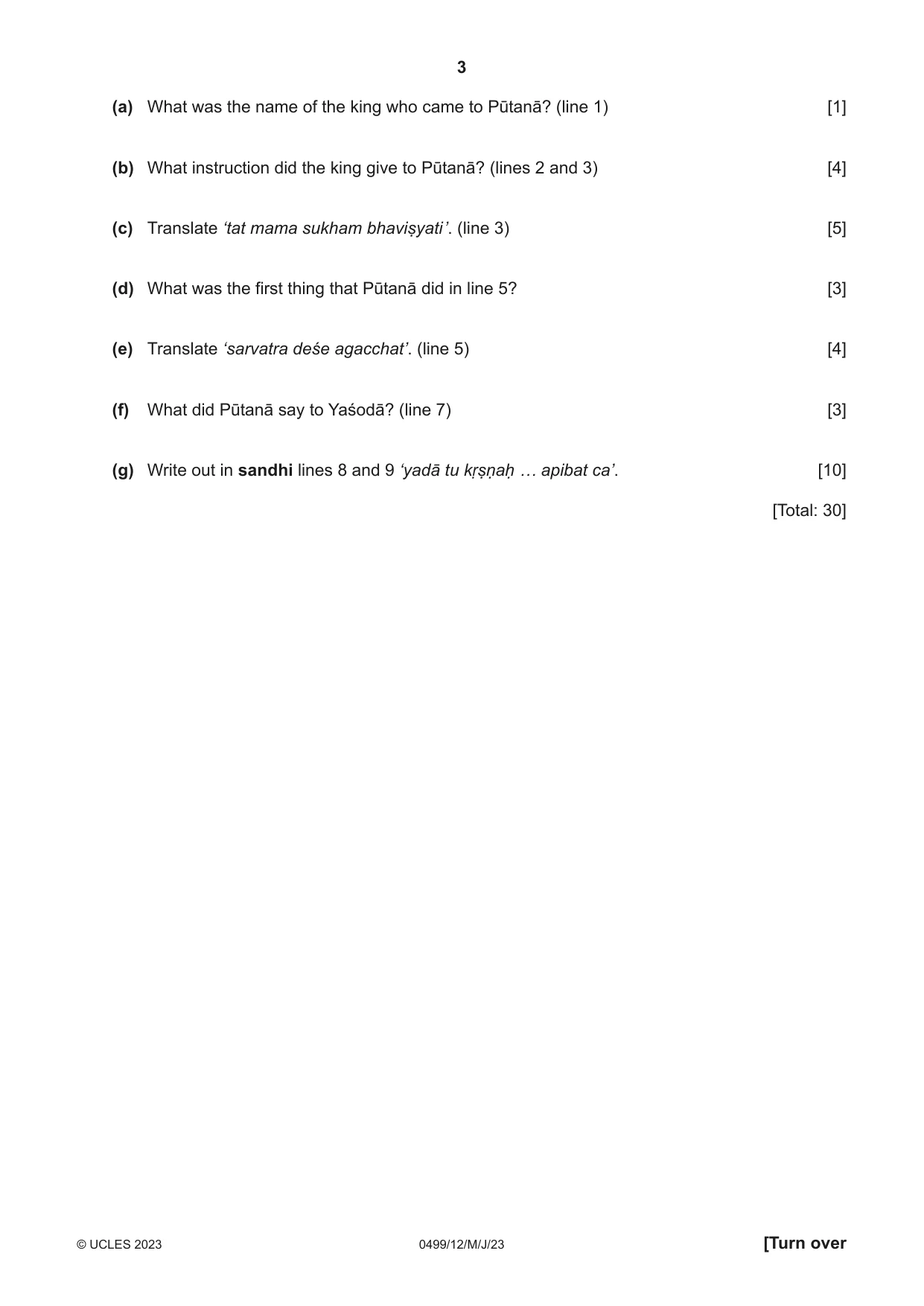 Cambridge IGCSE Sanskrit 0499 2023 May/June Paper 1 · Variant 2 question paper, page 3 of 8