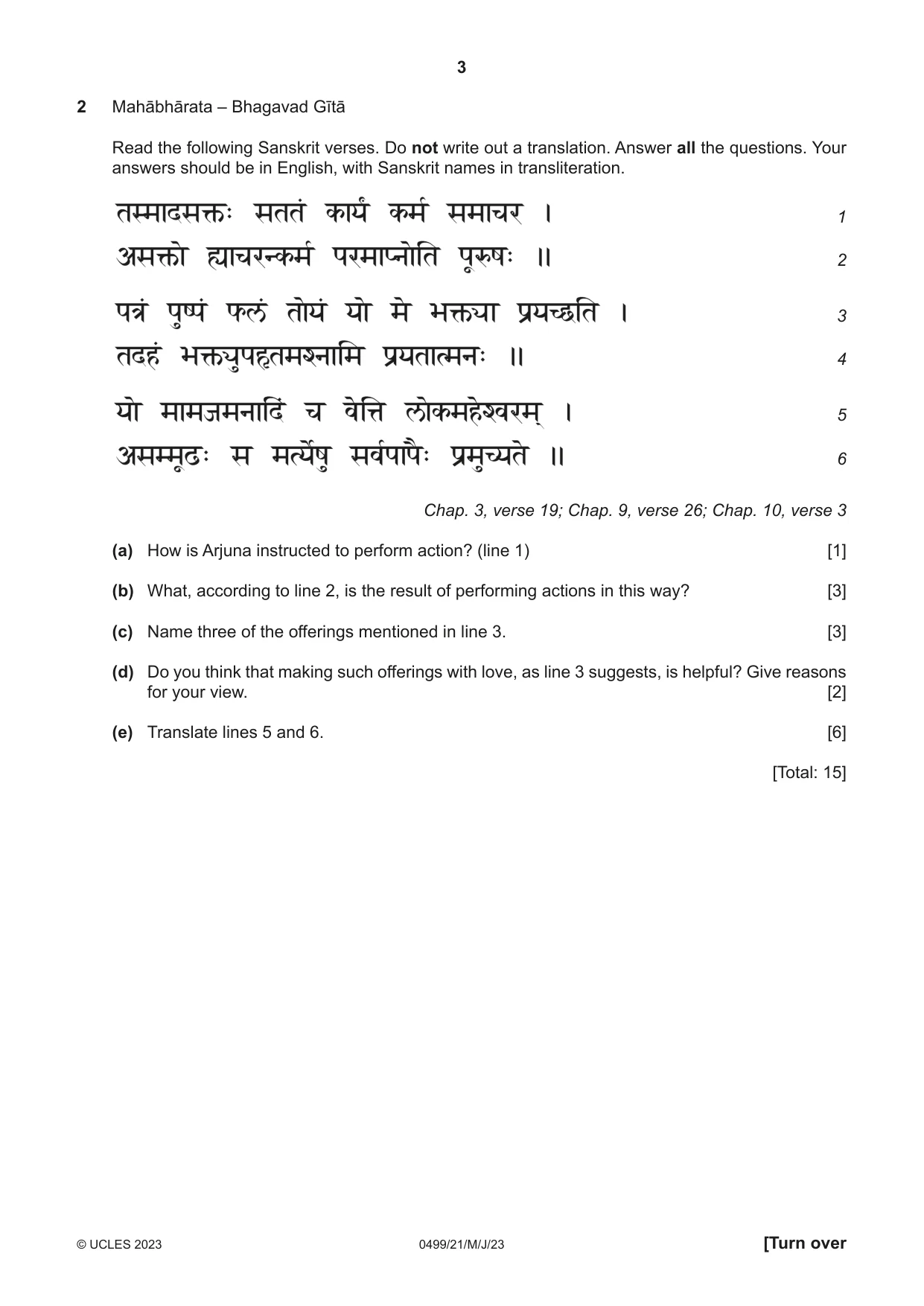 Cambridge IGCSE Sanskrit 0499 2023 May/June Paper 2 · Variant 1 question paper, page 3 of 8