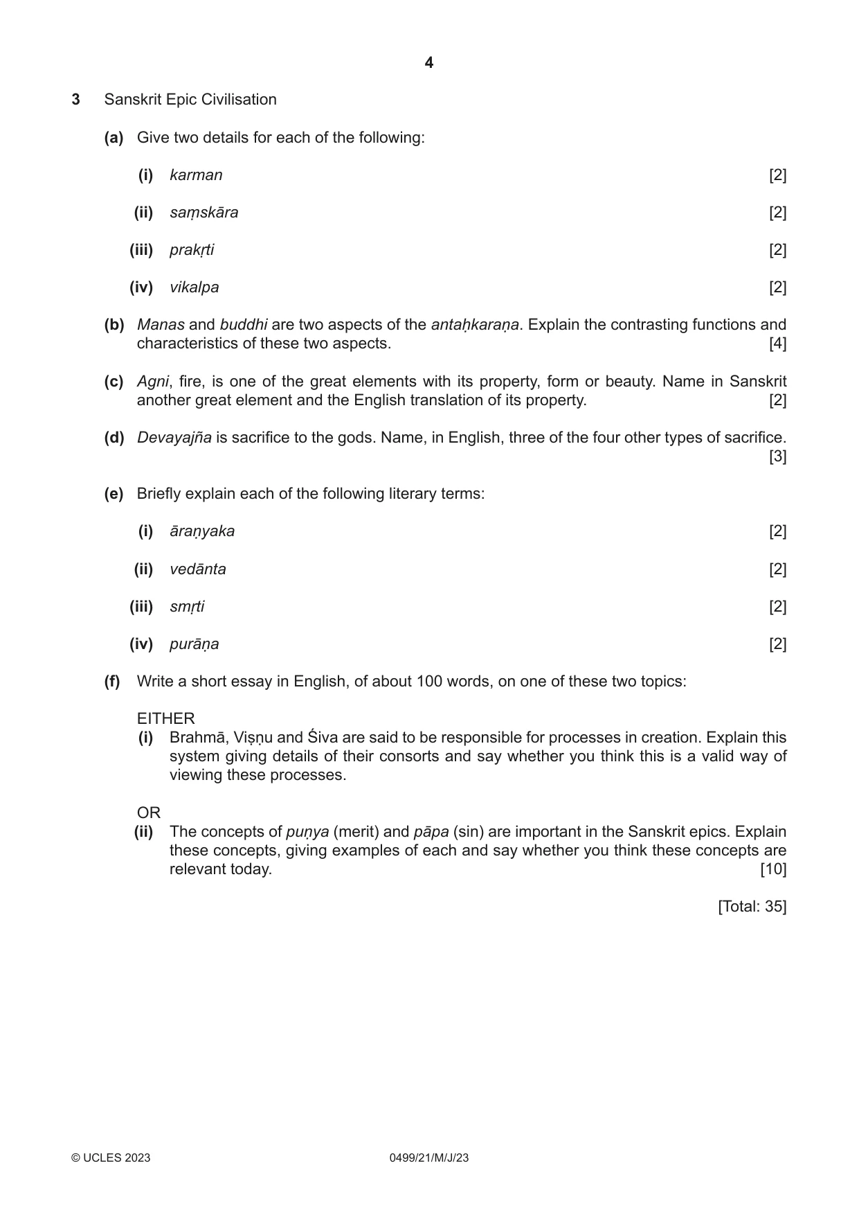 Cambridge IGCSE Sanskrit 0499 2023 May/June Paper 2 · Variant 1 question paper, page 4 of 8