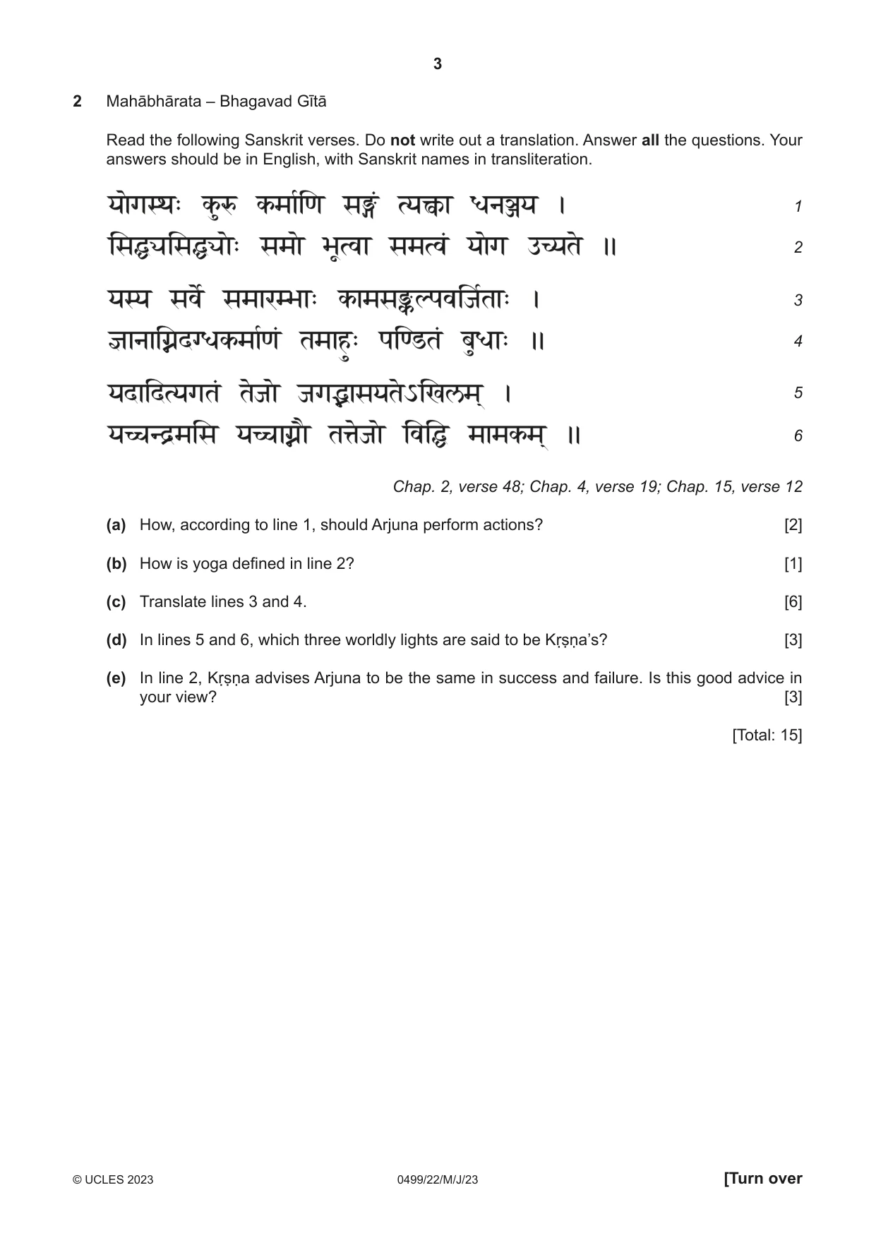 Cambridge IGCSE Sanskrit 0499 2023 May/June Paper 2 · Variant 2 question paper, page 3 of 8