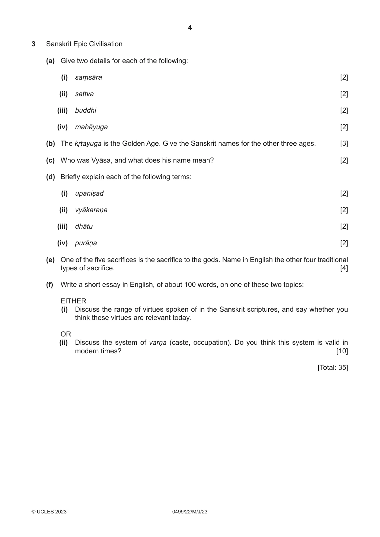 Cambridge IGCSE Sanskrit 0499 2023 May/June Paper 2 · Variant 2 question paper, page 4 of 8