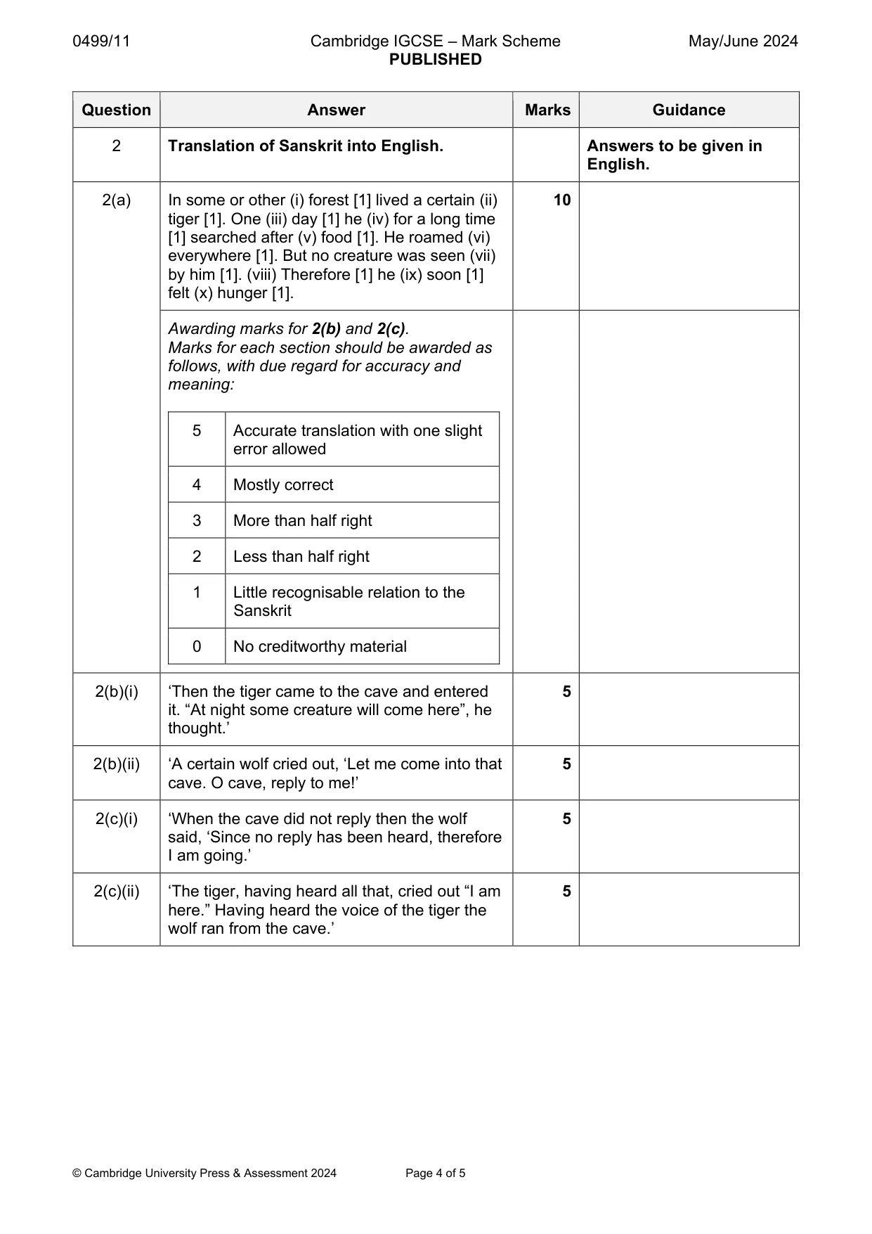 Mark scheme, page 4 of 5