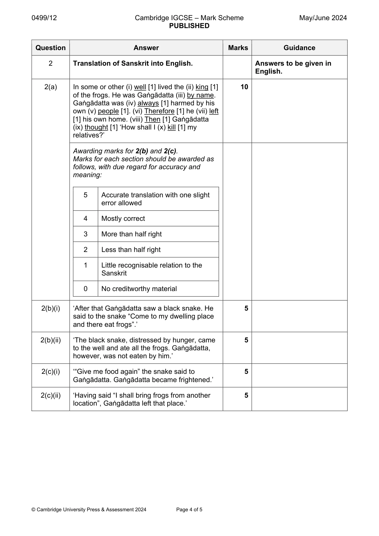 Mark scheme, page 4 of 5