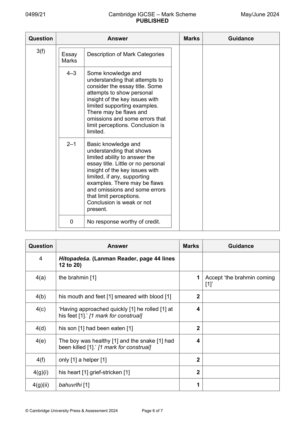 Mark scheme, page 6 of 7