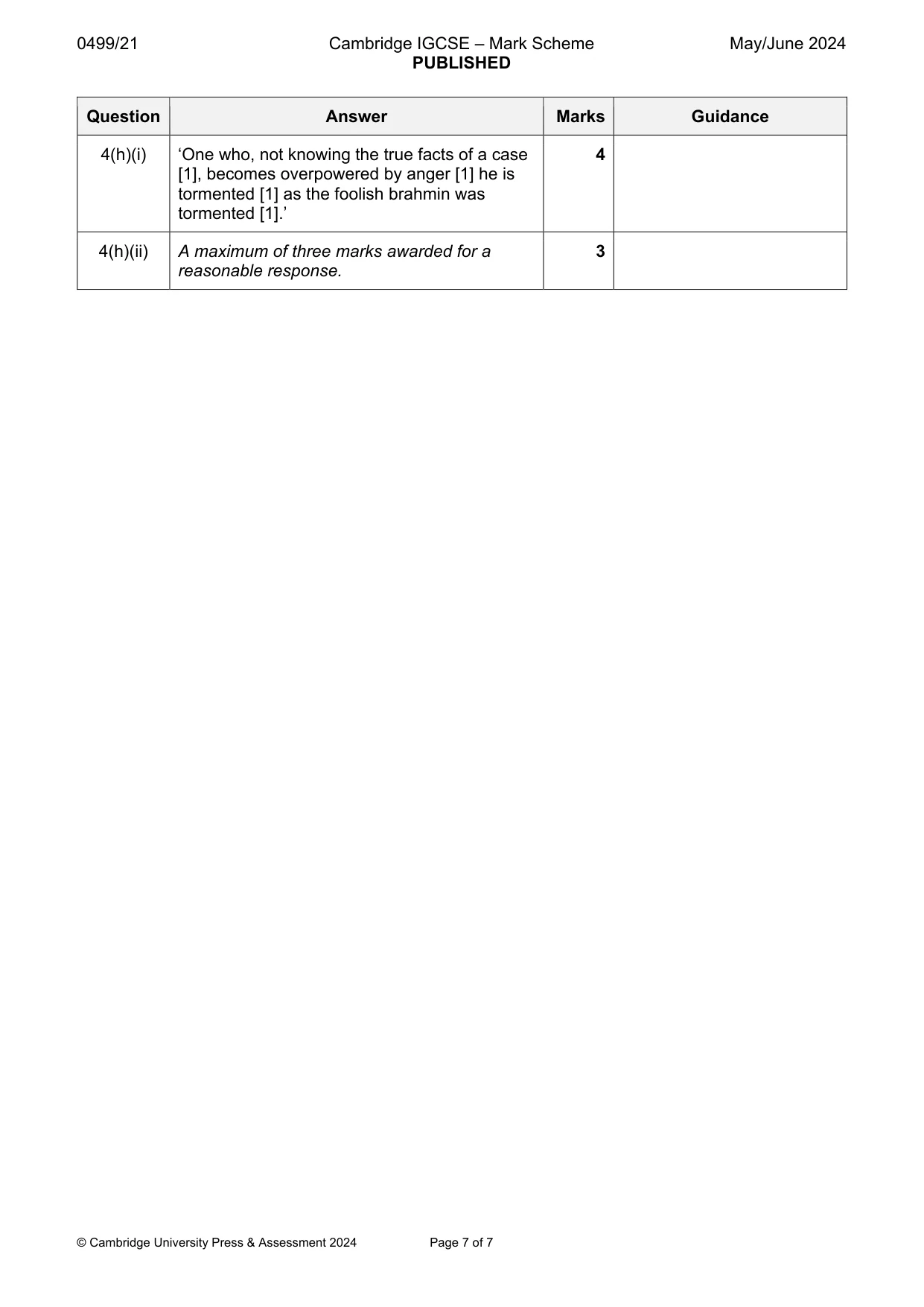 Mark scheme, page 7 of 7