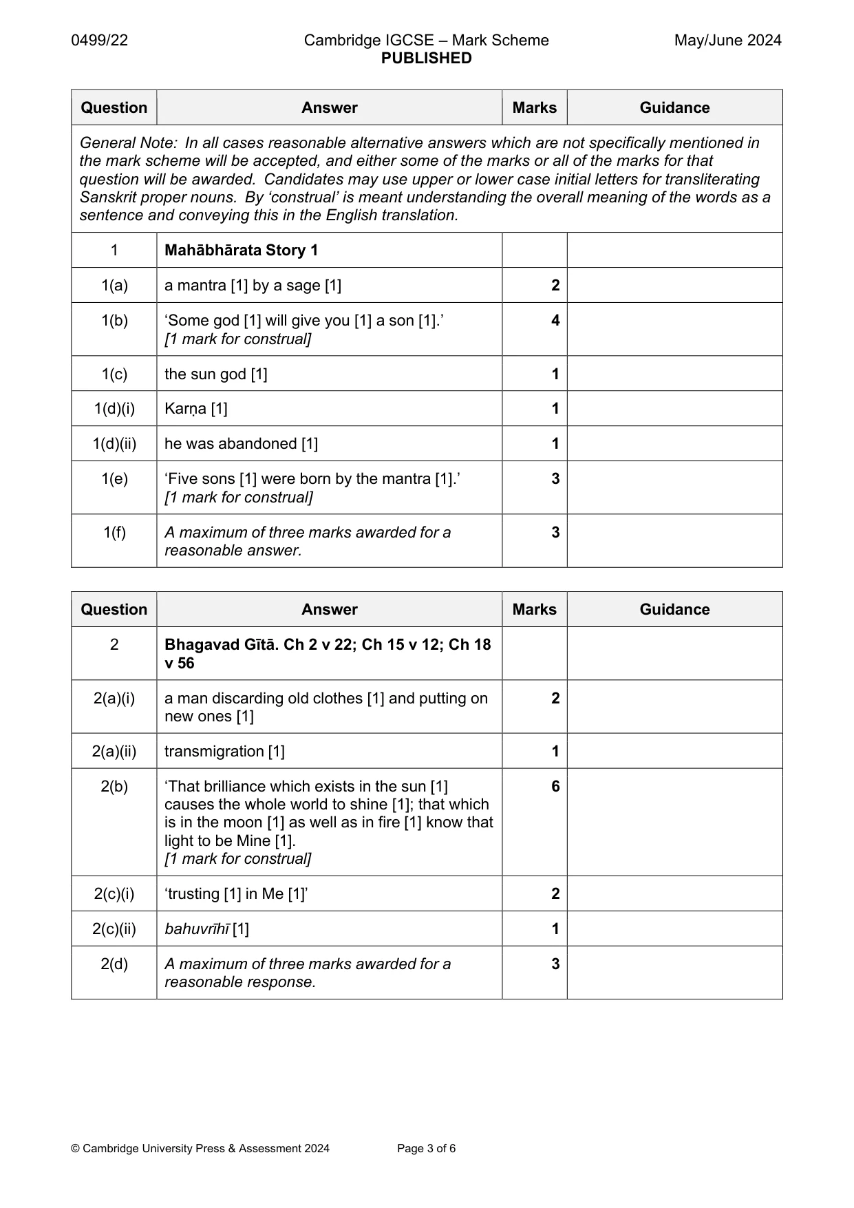 Mark scheme, page 3 of 6