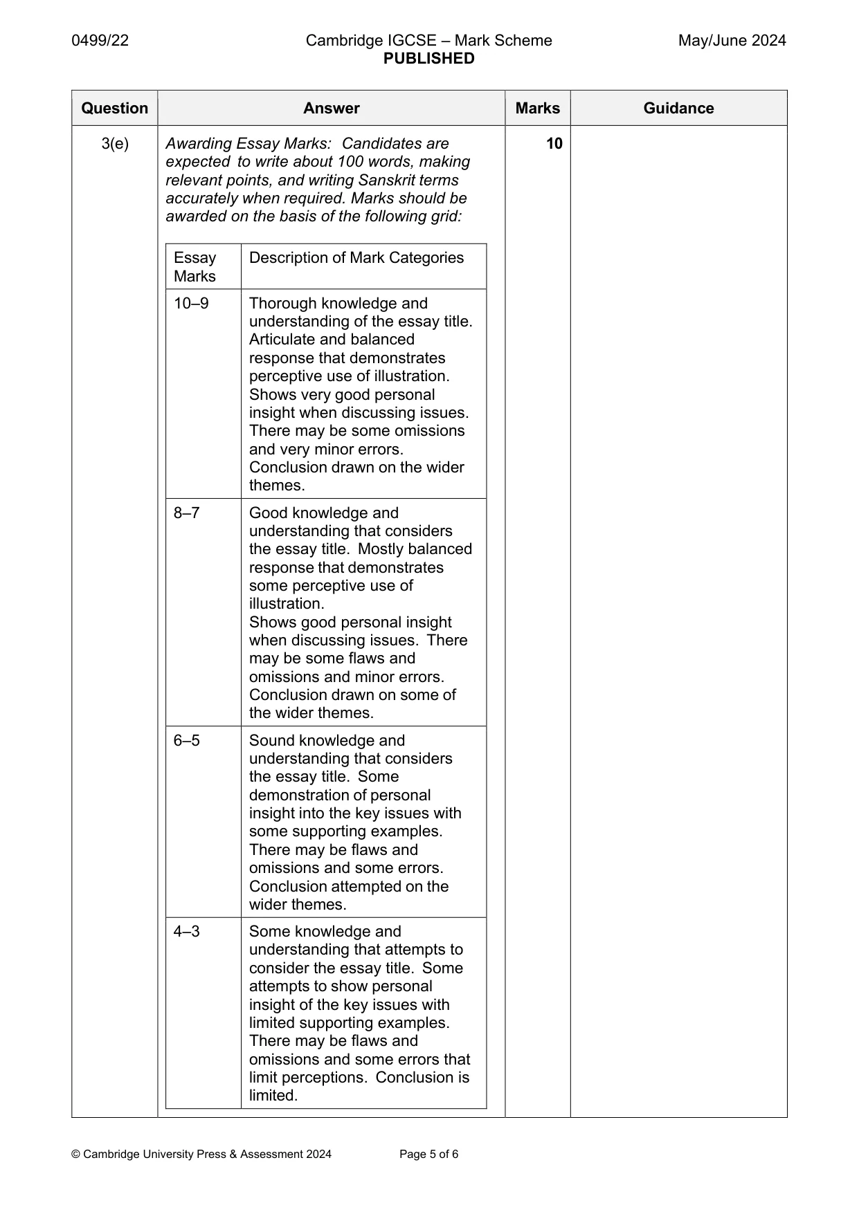 Mark scheme, page 5 of 6