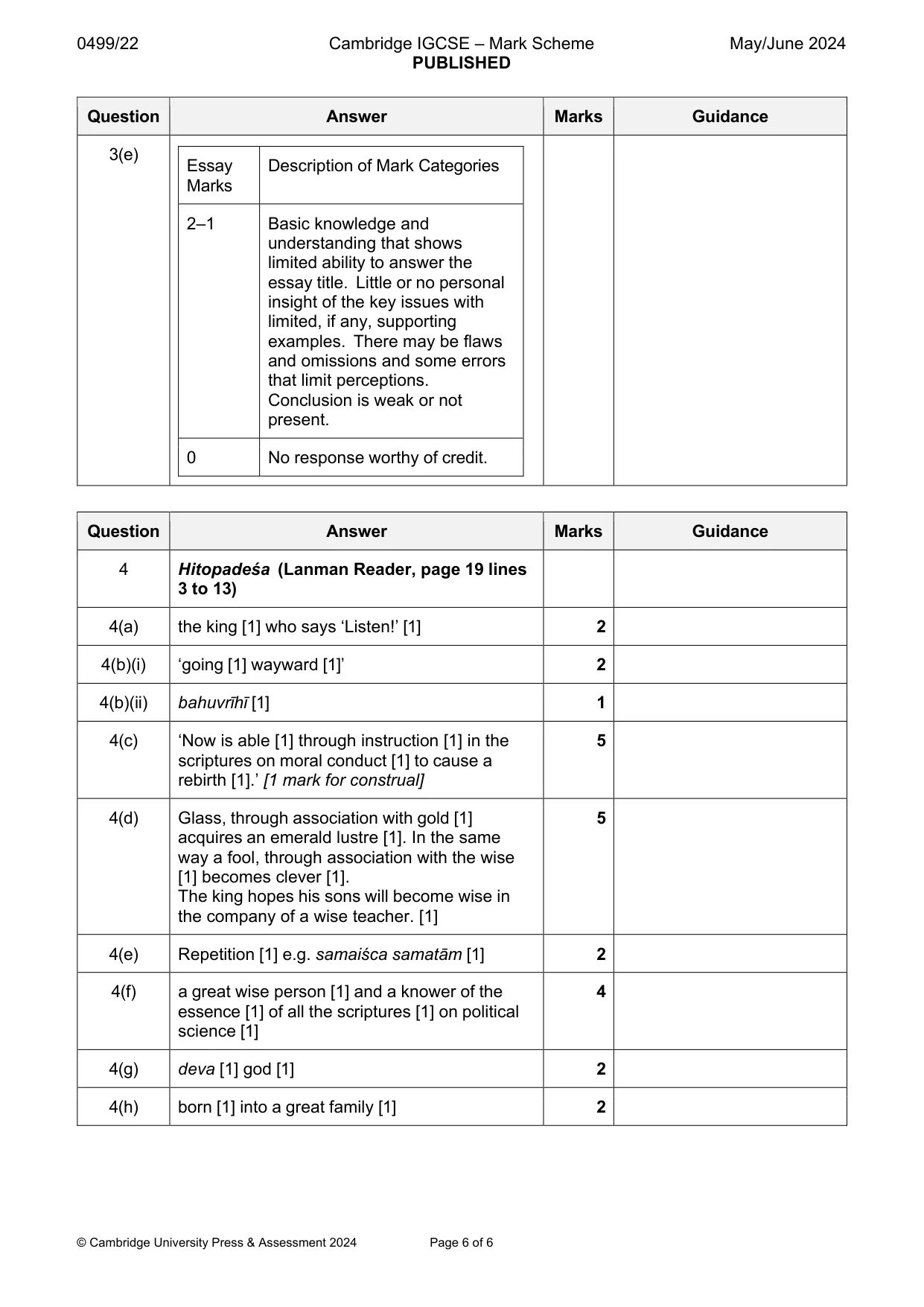 Mark scheme, page 6 of 6
