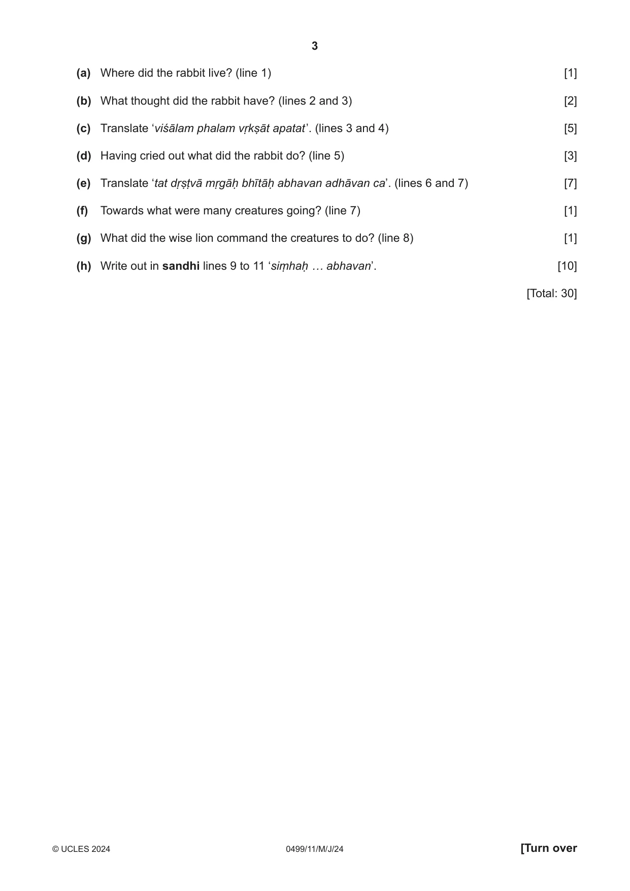Cambridge IGCSE Sanskrit 0499 2024 May/June Paper 1 · Variant 1 question paper, page 3 of 8