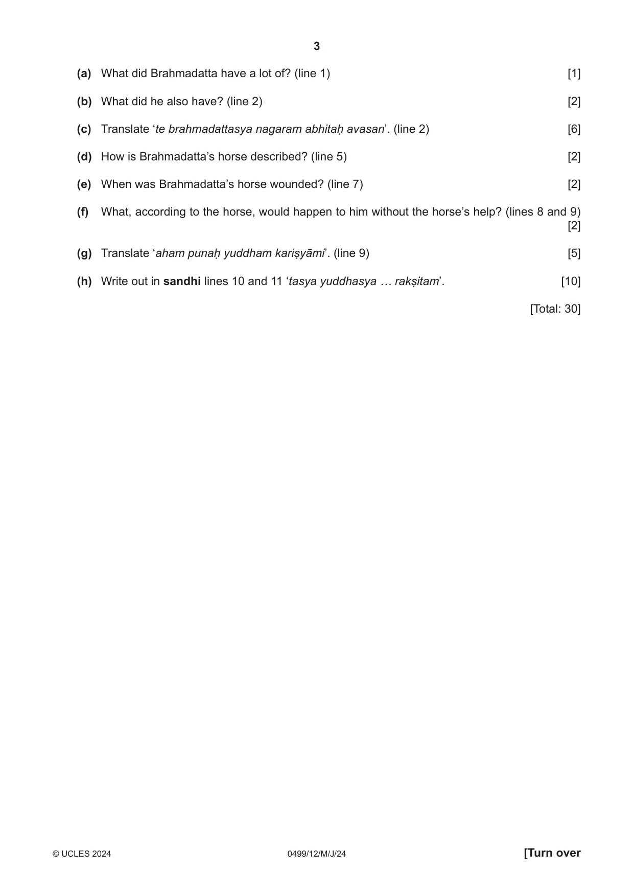 Cambridge IGCSE Sanskrit 0499 2024 May/June Paper 1 · Variant 2 question paper, page 3 of 8