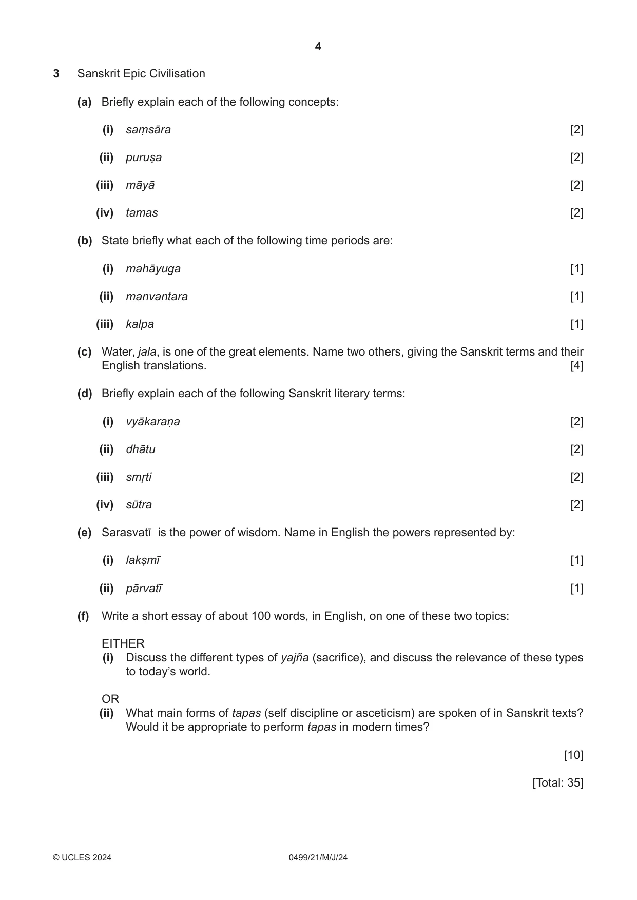 Cambridge IGCSE Sanskrit 0499 2024 May/June Paper 2 · Variant 1 question paper, page 4 of 8