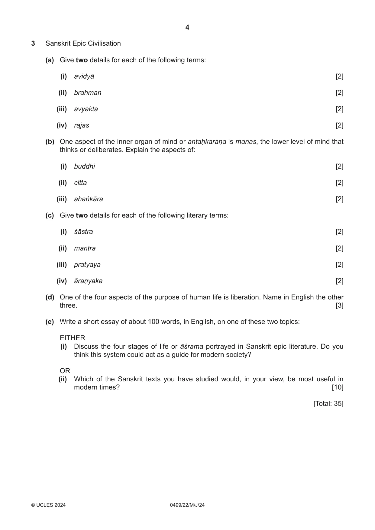 Cambridge IGCSE Sanskrit 0499 2024 May/June Paper 2 · Variant 2 question paper, page 4 of 8