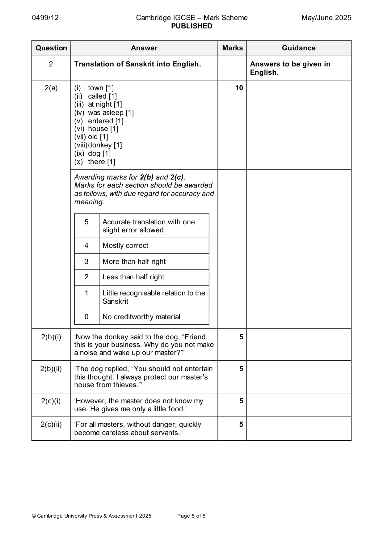 Mark scheme, page 5 of 6