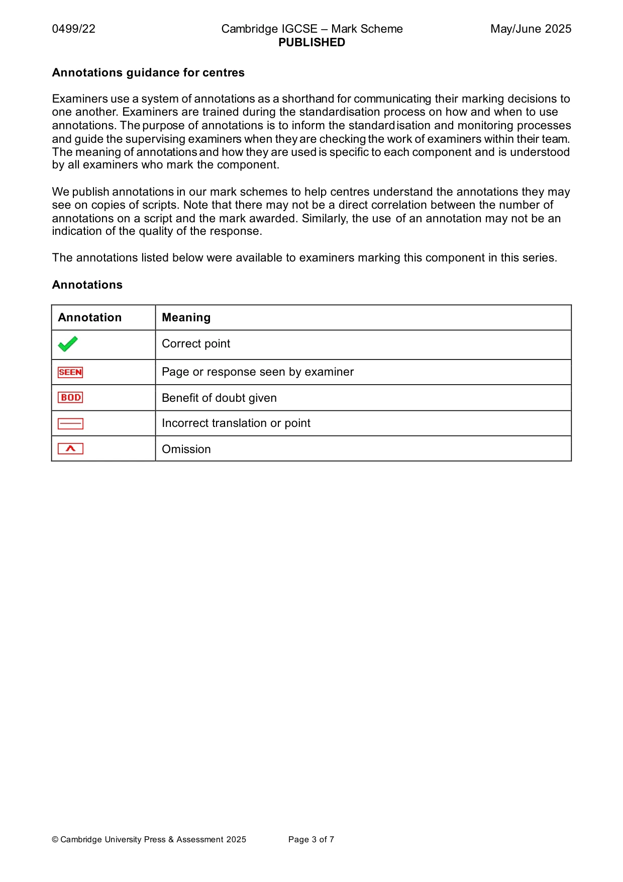 Mark scheme, page 3 of 7