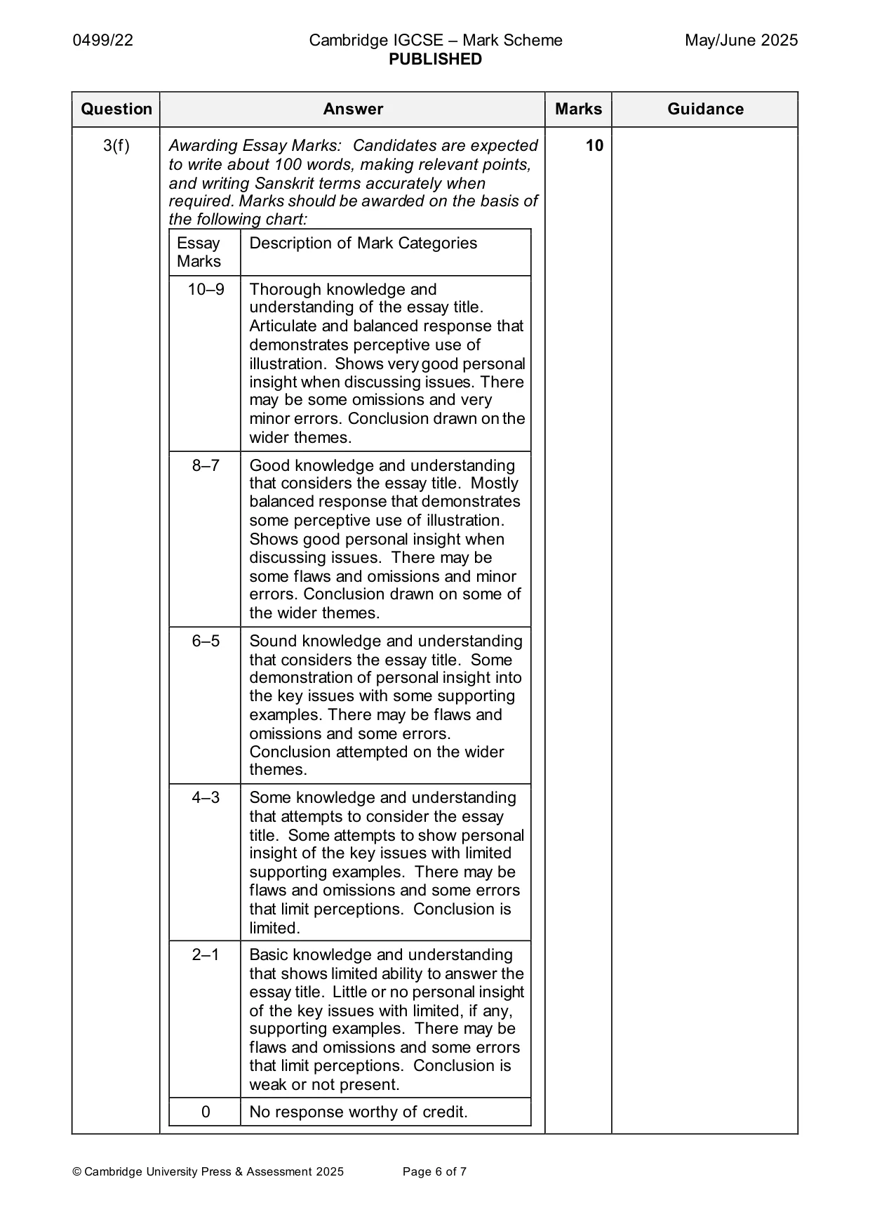 Mark scheme, page 6 of 7
