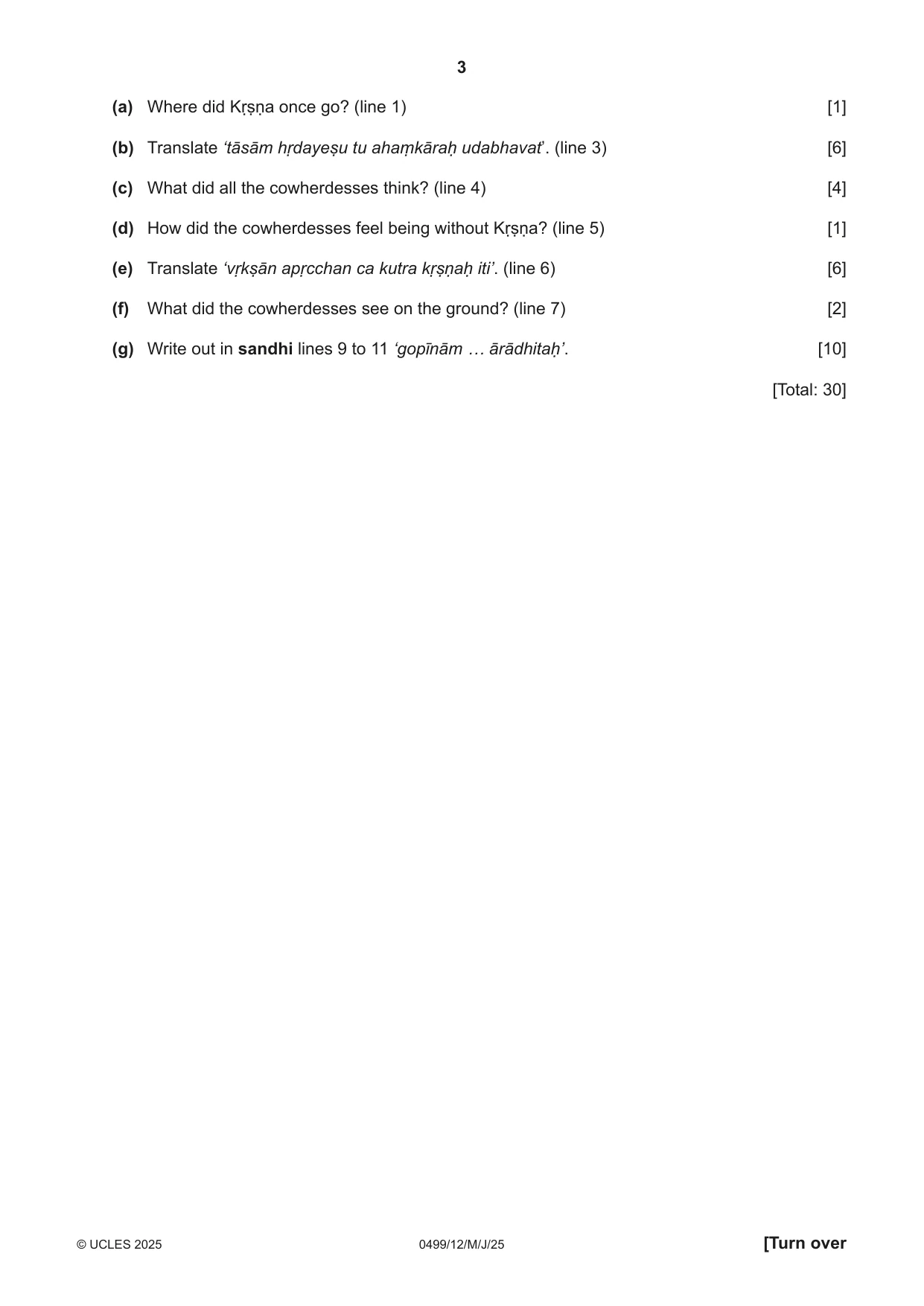 Cambridge IGCSE Sanskrit 0499 2025 May/June Paper 1 · Variant 2 question paper, page 3 of 8
