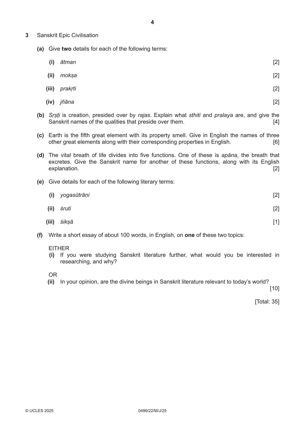 Cambridge IGCSE Sanskrit 0499 2025 May/June Paper 2 · Variant 2 question paper, page 4 of 8