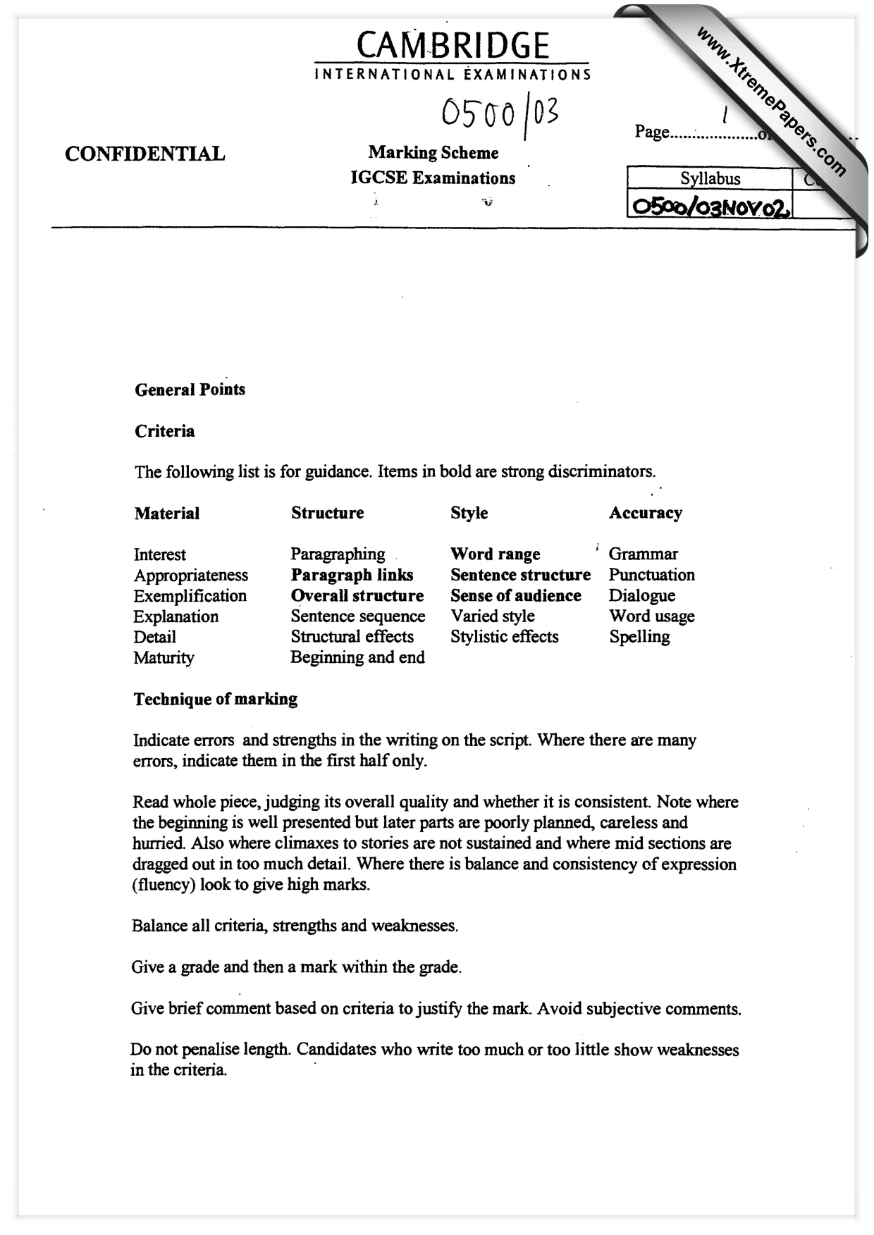 Mark scheme, page 1 of 3
