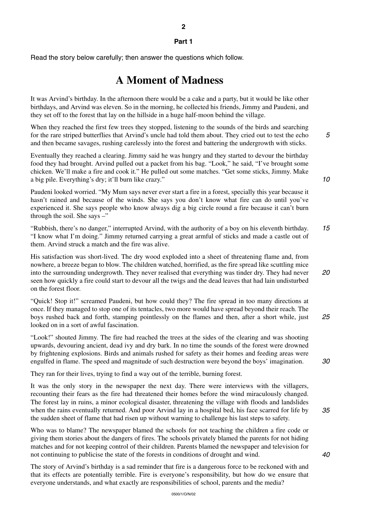 Cambridge IGCSE English - First Language 0500 2002 Oct/Nov Paper 1 · Variant 1 question paper, page 2 of 8