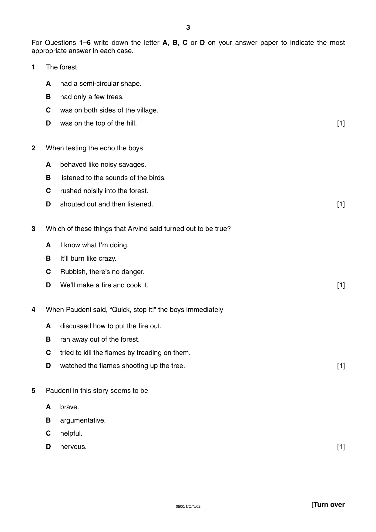 Cambridge IGCSE English - First Language 0500 2002 Oct/Nov Paper 1 · Variant 1 question paper, page 3 of 8
