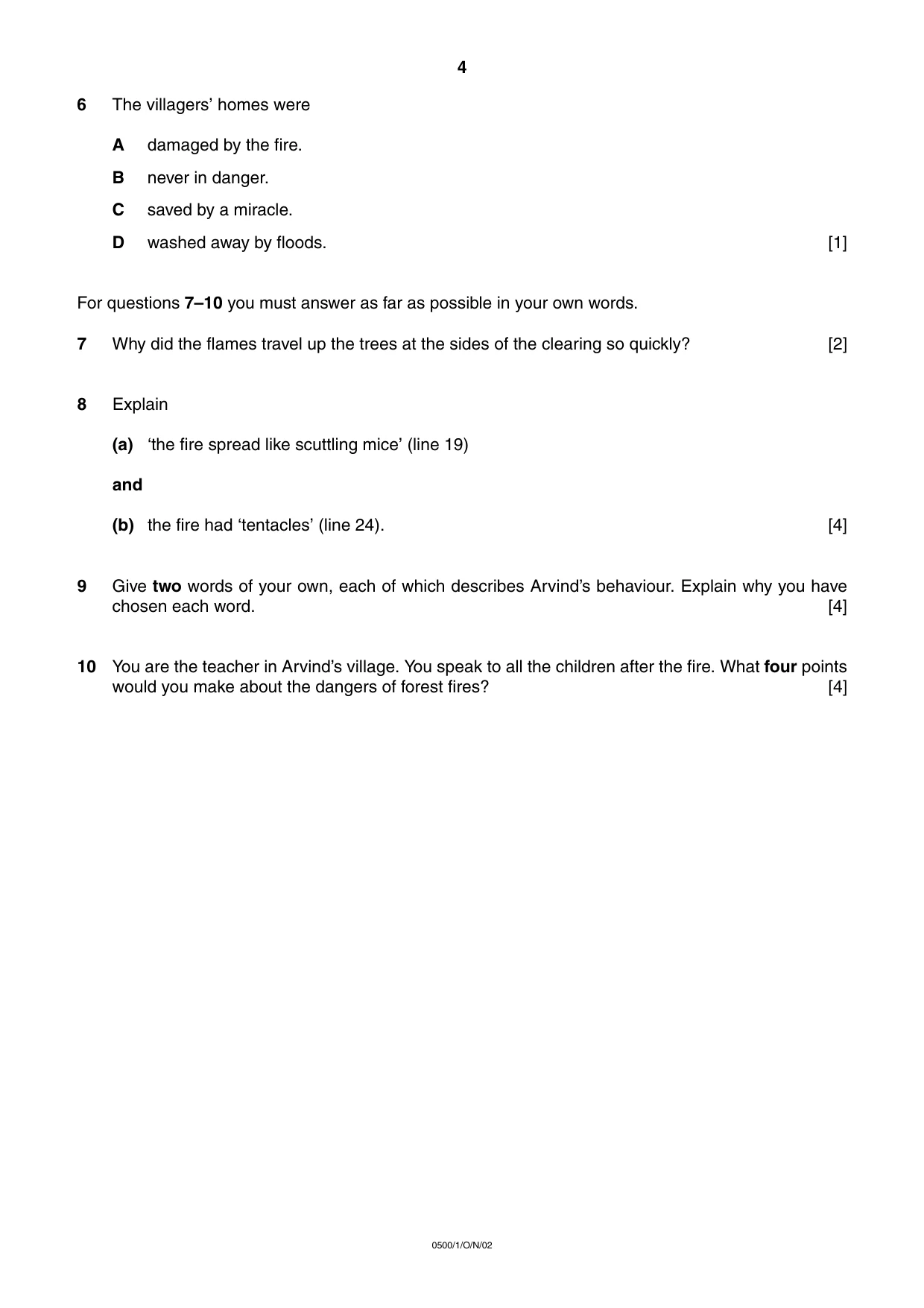 Cambridge IGCSE English - First Language 0500 2002 Oct/Nov Paper 1 · Variant 1 question paper, page 4 of 8