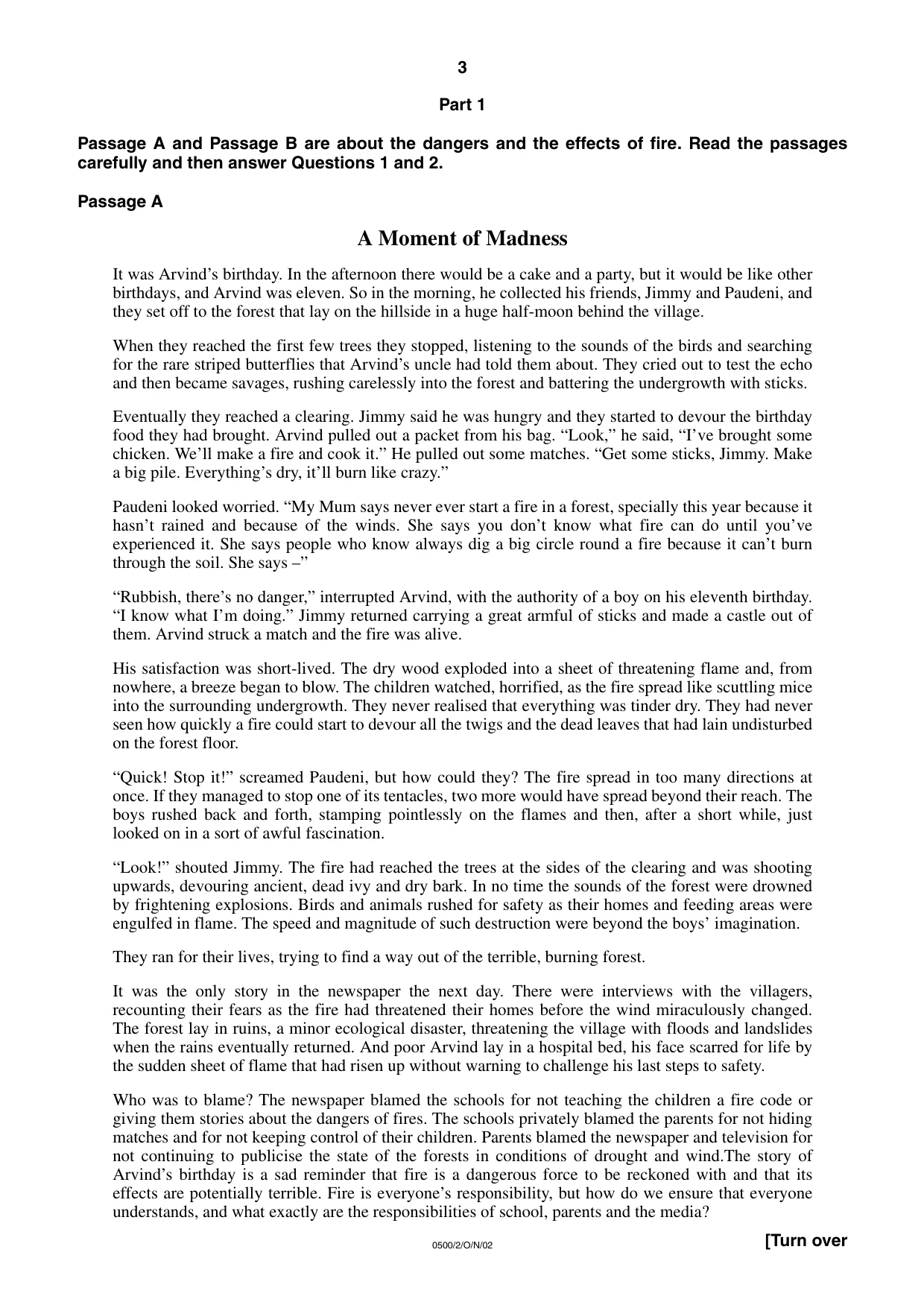 Cambridge IGCSE English - First Language 0500 2002 Oct/Nov Paper 2 · Variant 1 question paper, page 3 of 8