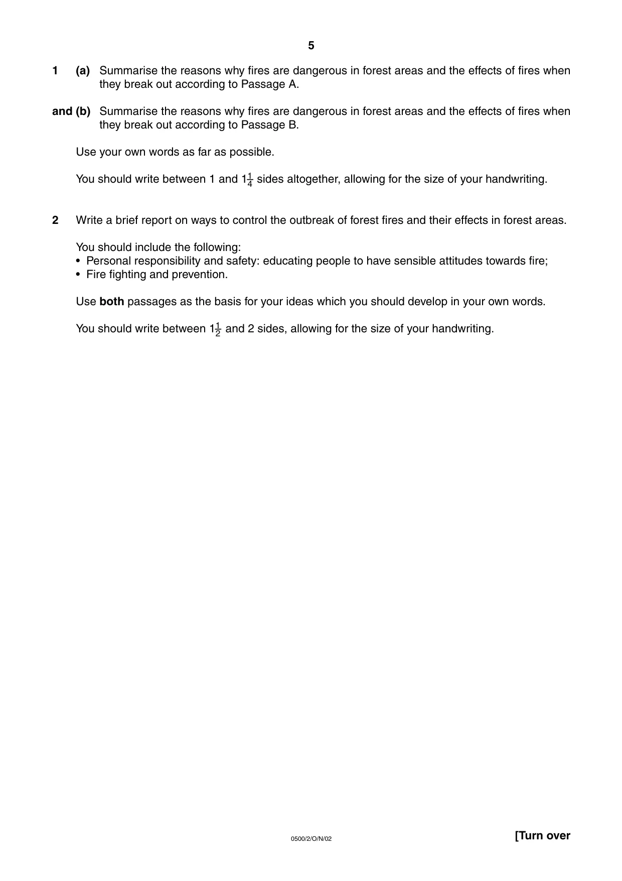 Cambridge IGCSE English - First Language 0500 2002 Oct/Nov Paper 2 · Variant 1 question paper, page 5 of 8
