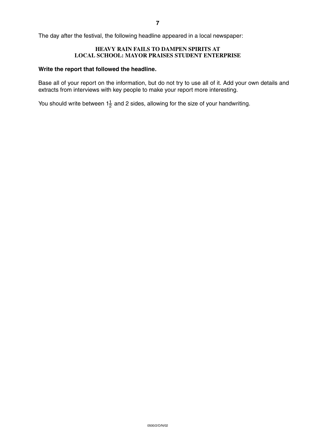 Cambridge IGCSE English - First Language 0500 2002 Oct/Nov Paper 2 · Variant 1 question paper, page 7 of 8