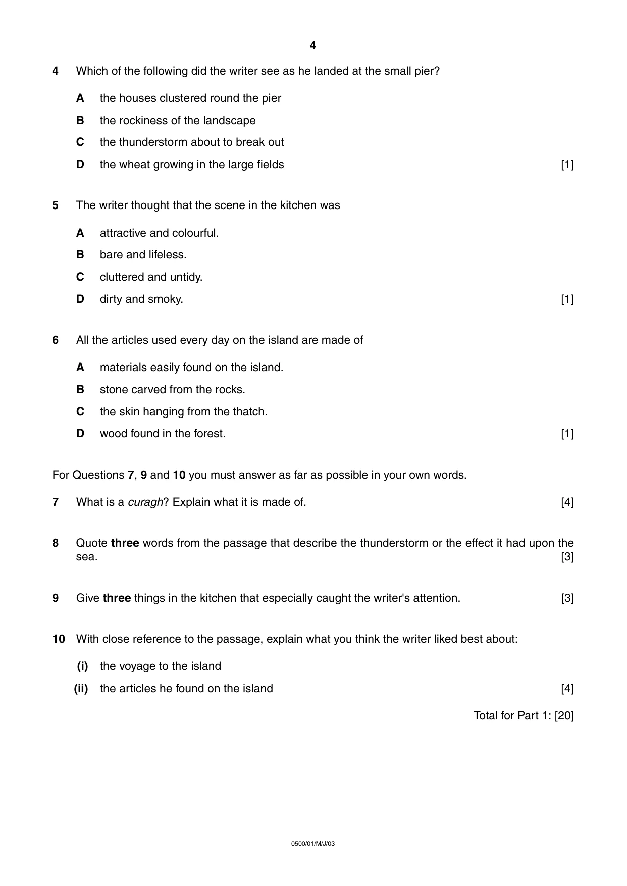 Cambridge IGCSE English - First Language 0500 2003 May/June Paper 1 · Variant 1 question paper, page 4 of 8