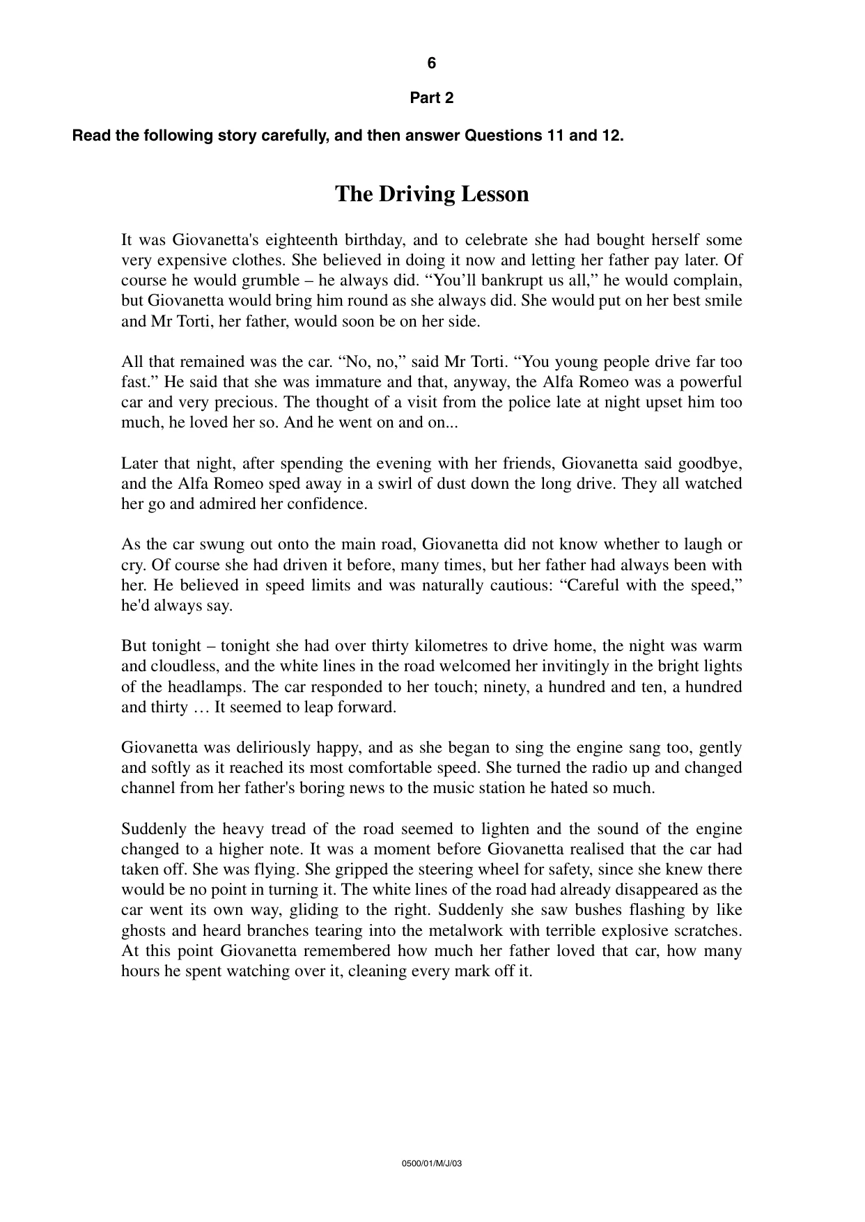 Cambridge IGCSE English - First Language 0500 2003 May/June Paper 1 · Variant 1 question paper, page 6 of 8