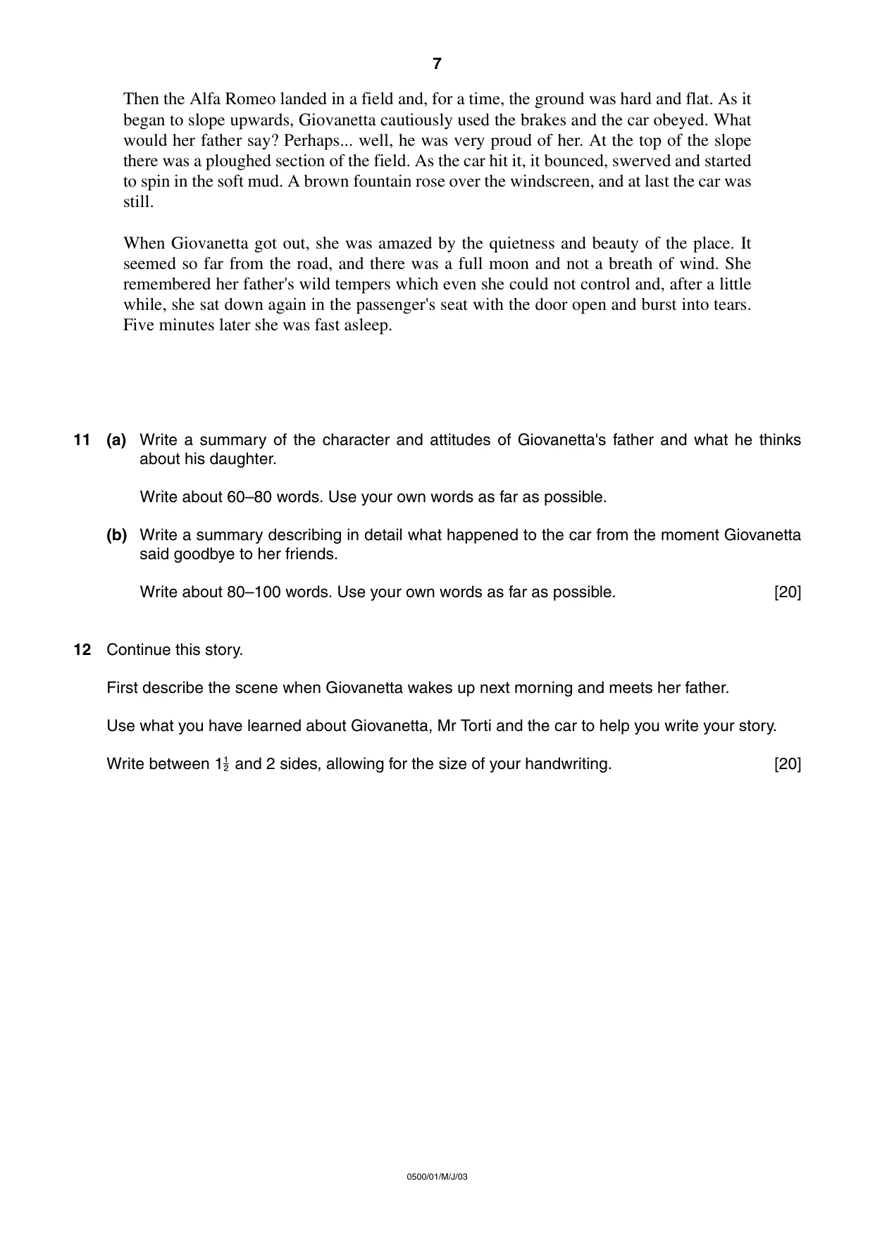 Cambridge IGCSE English - First Language 0500 2003 May/June Paper 1 · Variant 1 question paper, page 7 of 8