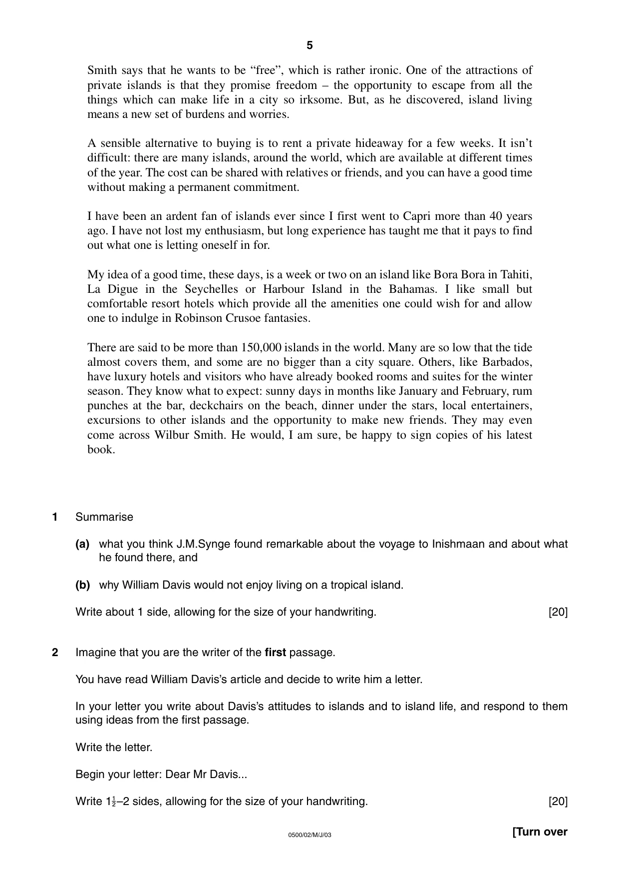 Cambridge IGCSE English - First Language 0500 2003 May/June Paper 2 · Variant 1 question paper, page 5 of 8