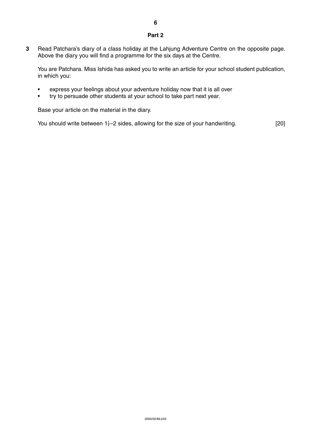Cambridge IGCSE English - First Language 0500 2003 May/June Paper 2 · Variant 1 question paper, page 6 of 8