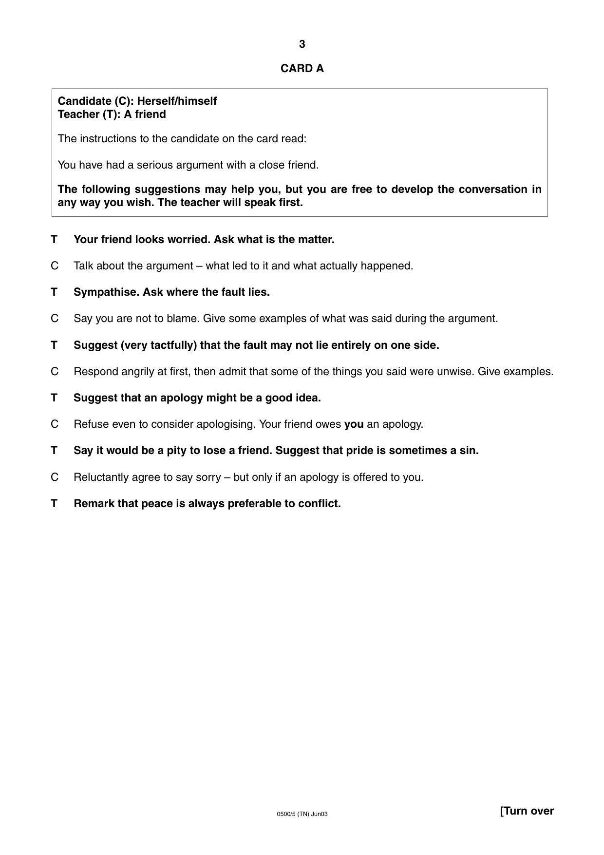 Cambridge IGCSE English - First Language 0500 2003 May/June Paper 5 · Variant 1 question paper, page 3 of 16