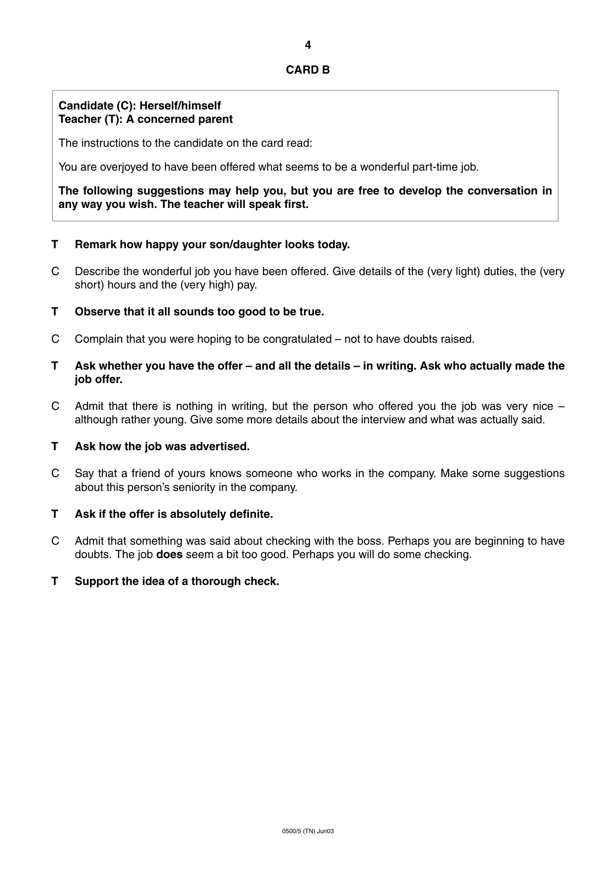 Cambridge IGCSE English - First Language 0500 2003 May/June Paper 5 · Variant 1 question paper, page 4 of 16