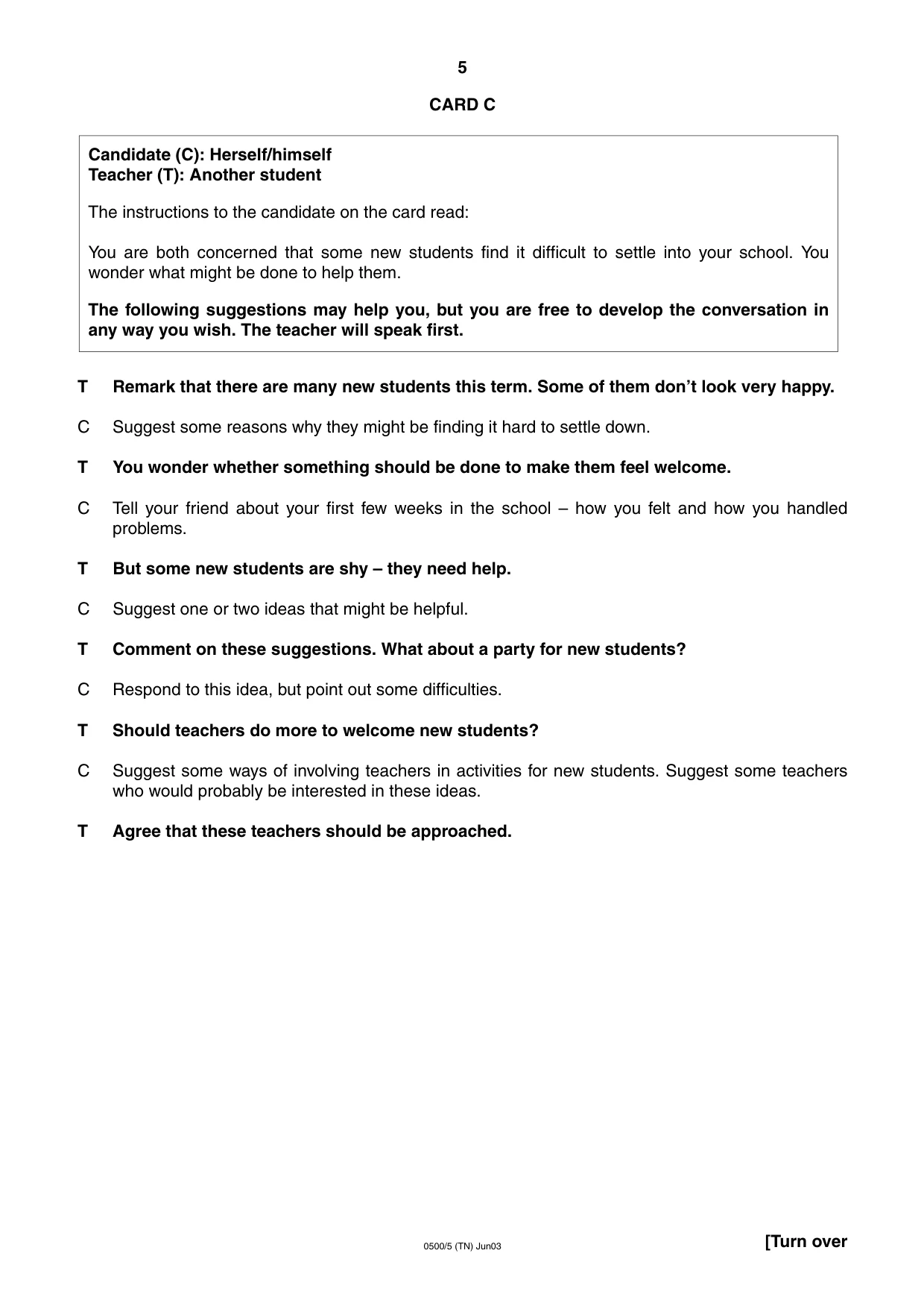 Cambridge IGCSE English - First Language 0500 2003 May/June Paper 5 · Variant 1 question paper, page 5 of 16