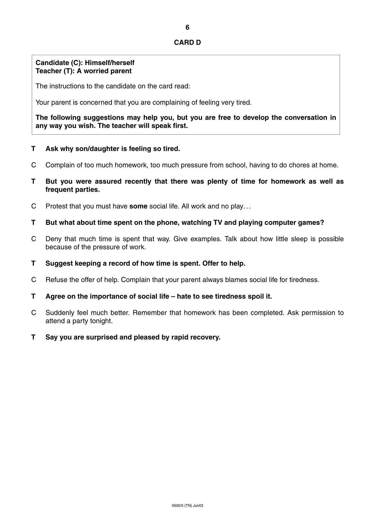Cambridge IGCSE English - First Language 0500 2003 May/June Paper 5 · Variant 1 question paper, page 6 of 16
