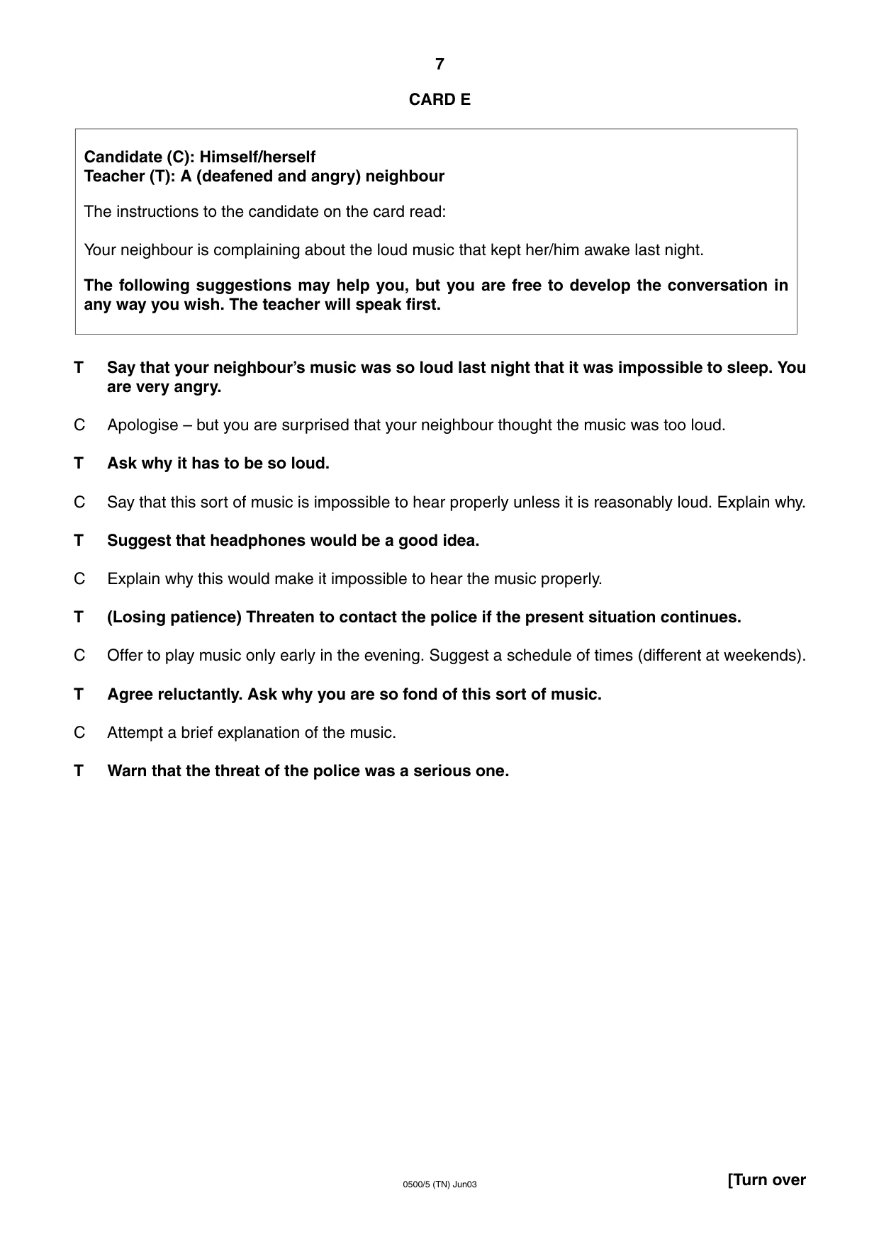 Cambridge IGCSE English - First Language 0500 2003 May/June Paper 5 · Variant 1 question paper, page 7 of 16