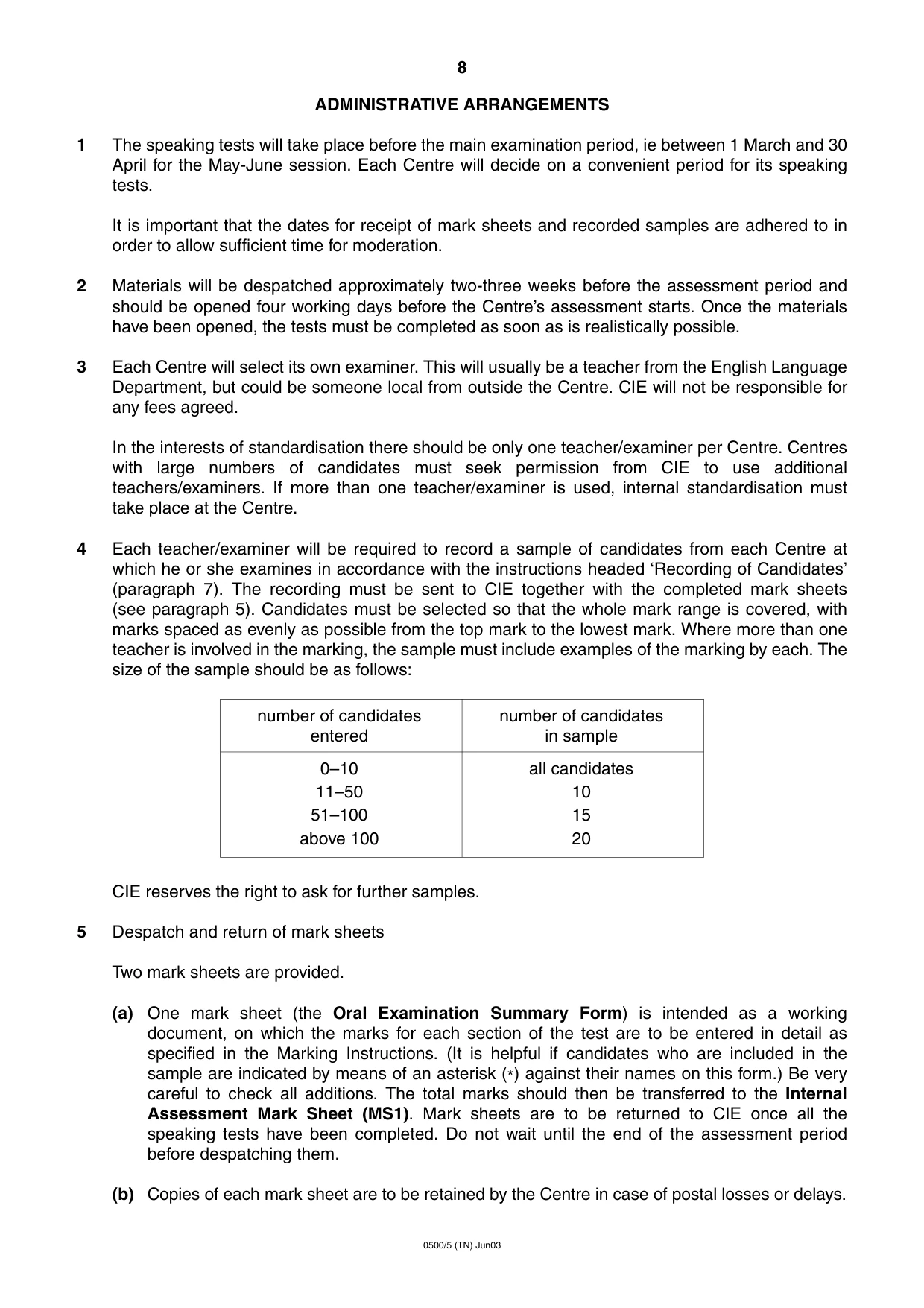 Cambridge IGCSE English - First Language 0500 2003 May/June Paper 5 · Variant 1 question paper, page 8 of 16