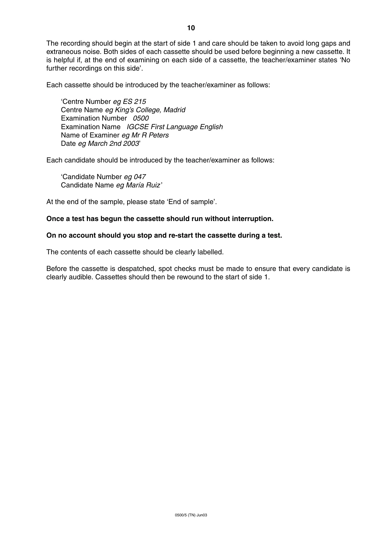 Cambridge IGCSE English - First Language 0500 2003 May/June Paper 5 · Variant 1 question paper, page 10 of 16