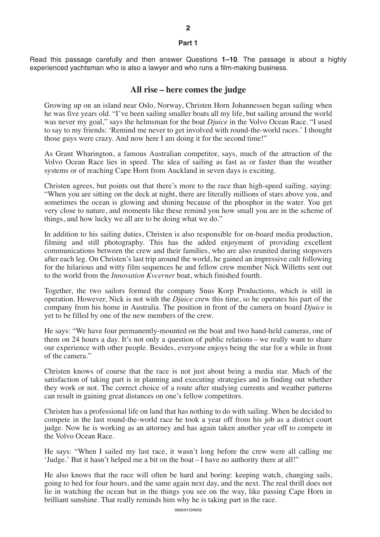 Cambridge IGCSE English - First Language 0500 2003 Oct/Nov Paper 1 · Variant 1 question paper, page 2 of 8