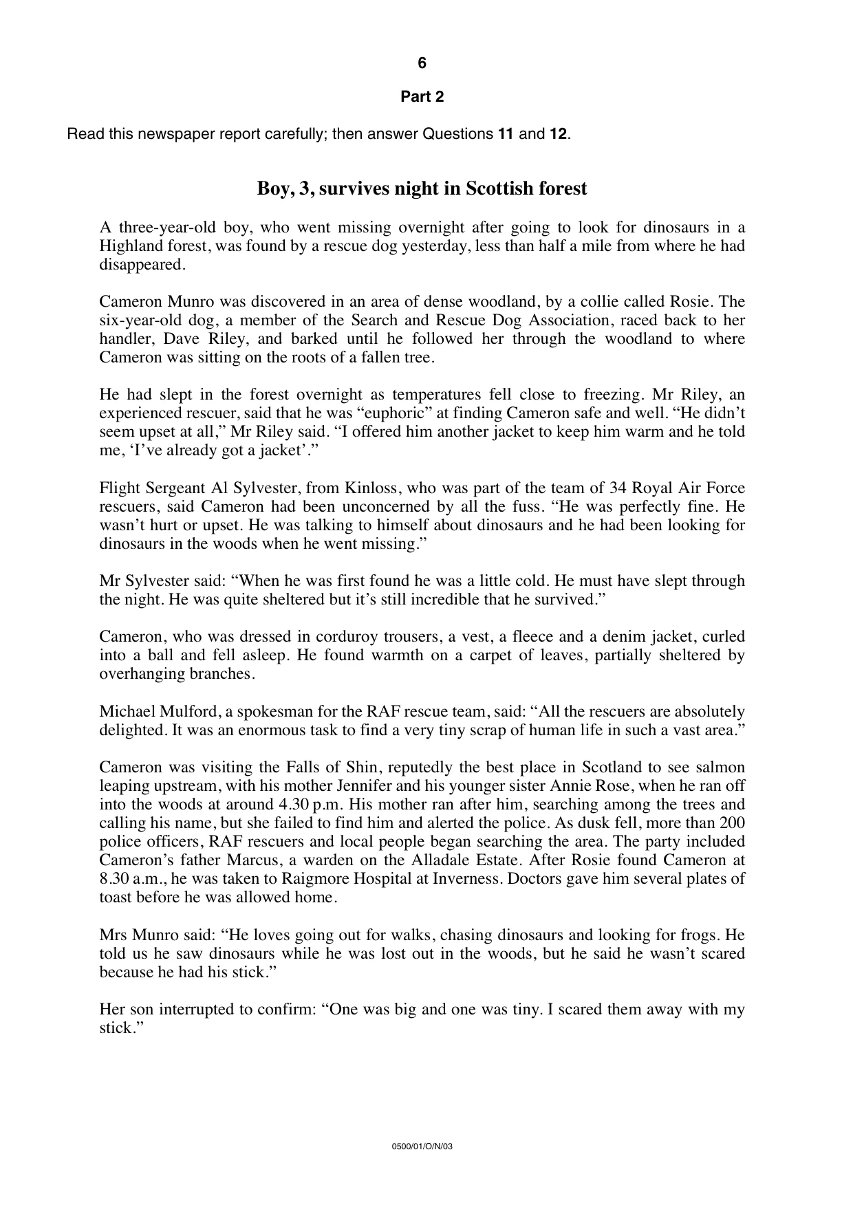 Cambridge IGCSE English - First Language 0500 2003 Oct/Nov Paper 1 · Variant 1 question paper, page 6 of 8
