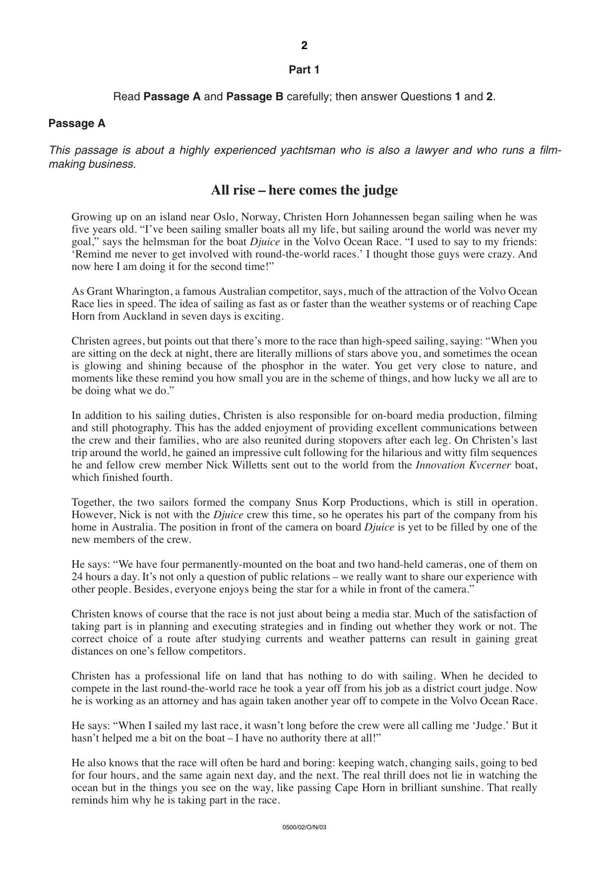 Cambridge IGCSE English - First Language 0500 2003 Oct/Nov Paper 2 · Variant 1 question paper, page 2 of 8