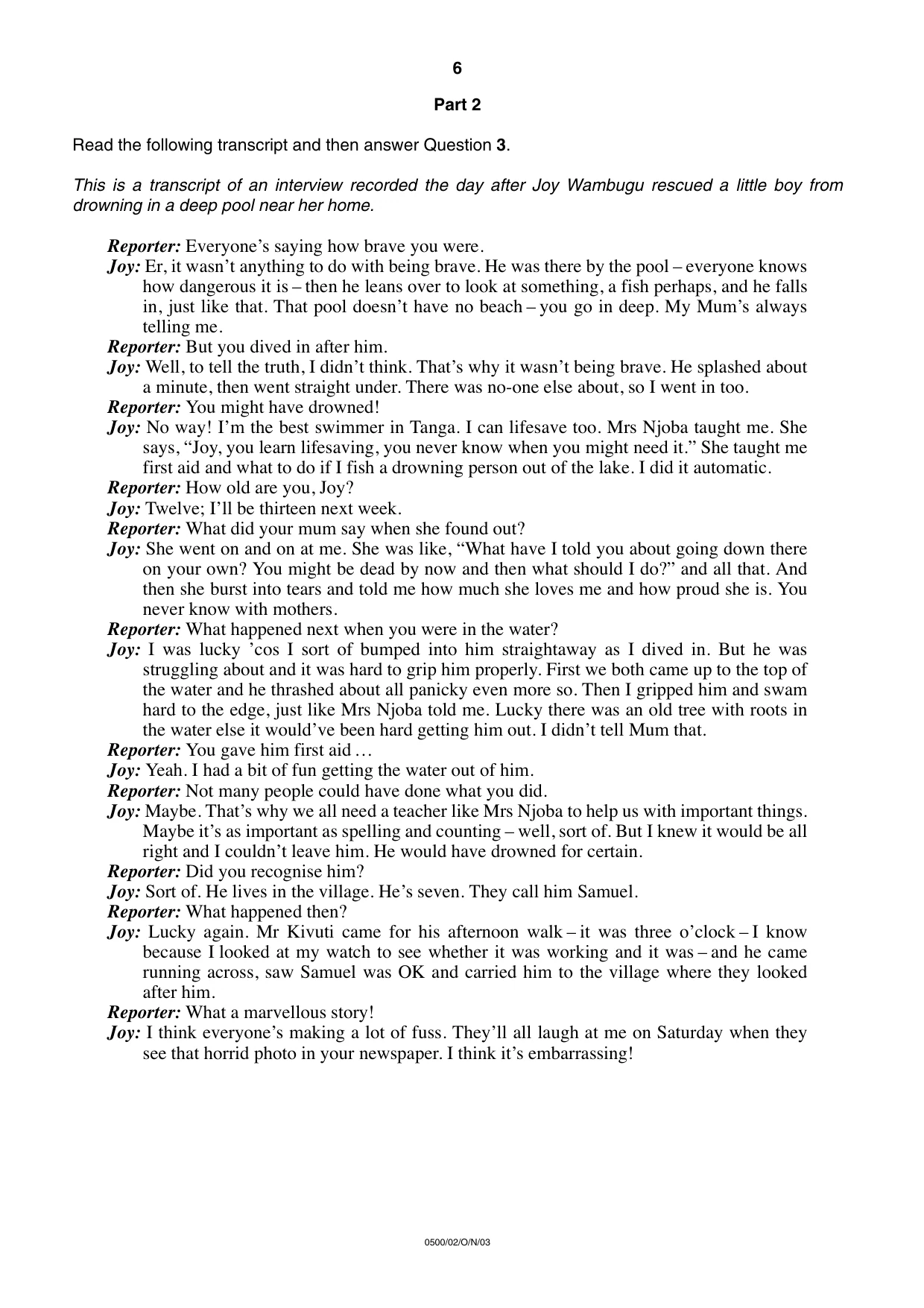 Cambridge IGCSE English - First Language 0500 2003 Oct/Nov Paper 2 · Variant 1 question paper, page 6 of 8