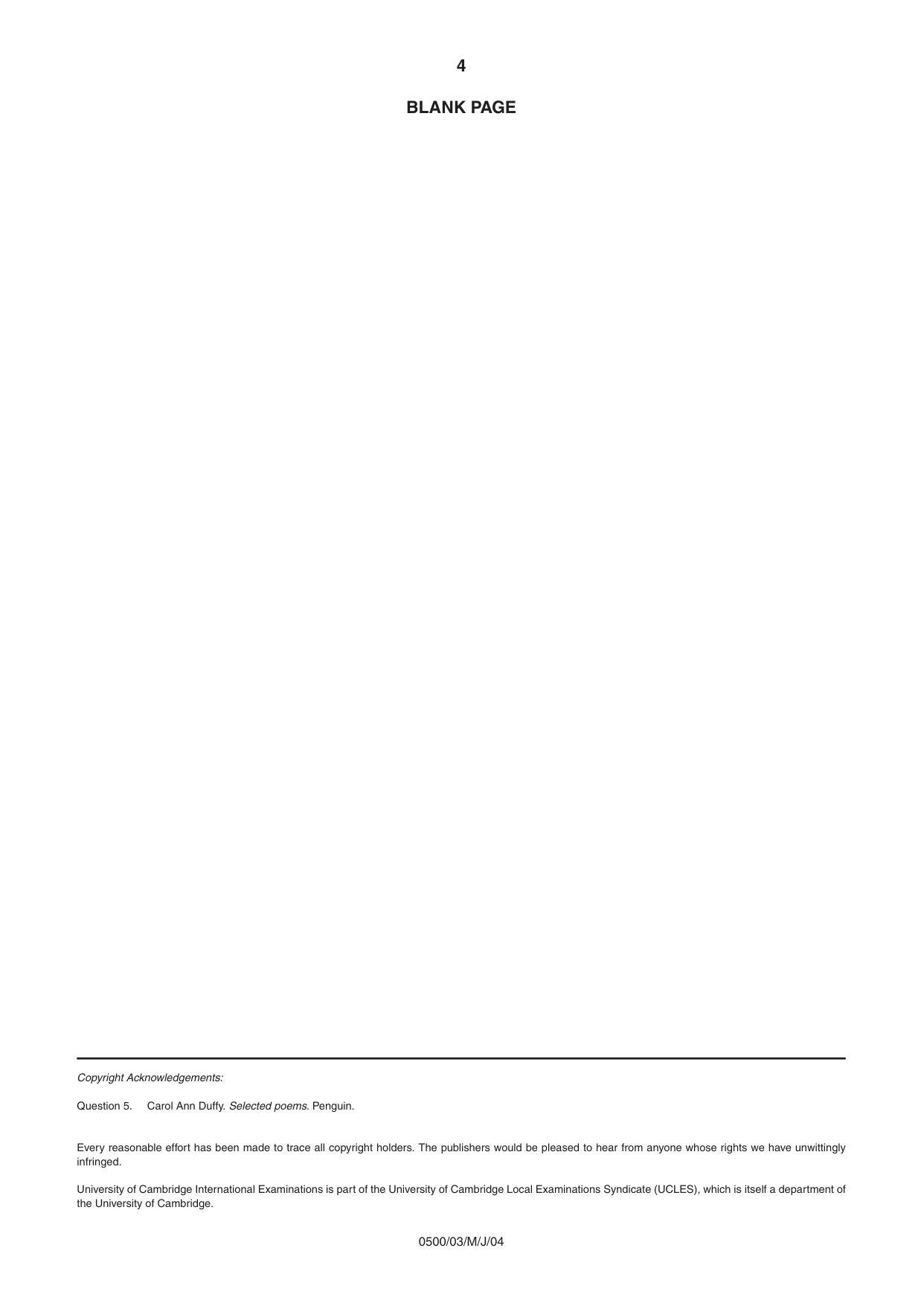 Cambridge IGCSE English - First Language 0500 2004 May/June Paper 3 · Variant 1 question paper, page 4 of 4