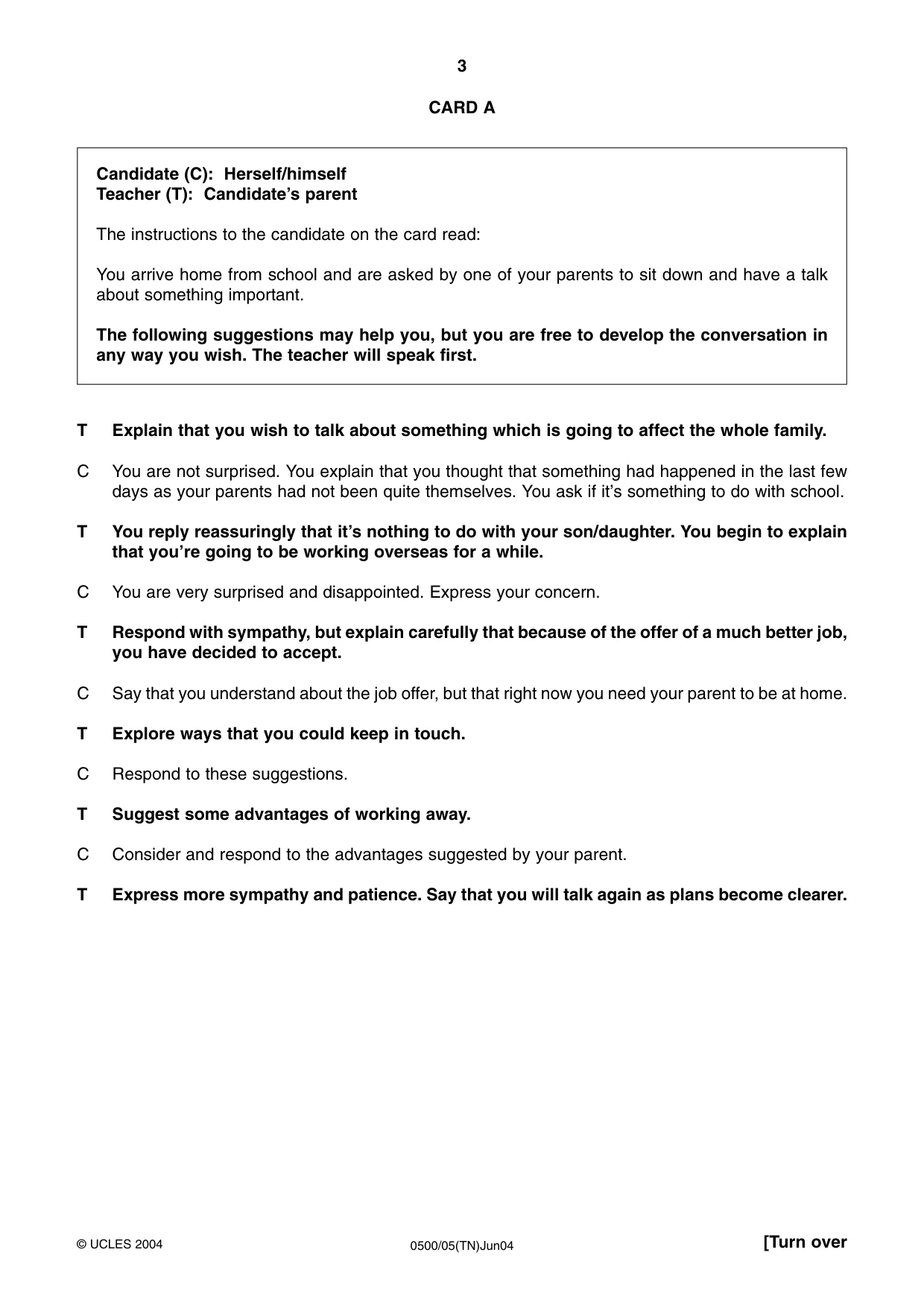 Cambridge IGCSE English - First Language 0500 2004 May/June Paper 5 · Variant 1 question paper, page 3 of 16