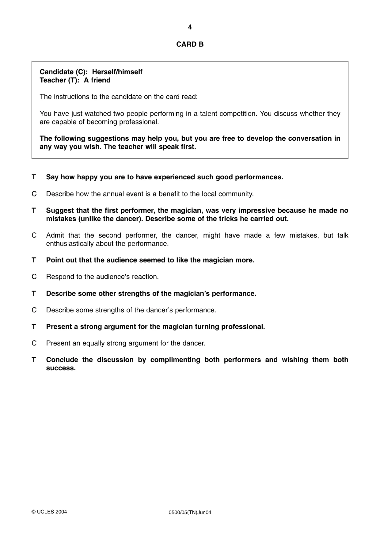 Cambridge IGCSE English - First Language 0500 2004 May/June Paper 5 · Variant 1 question paper, page 4 of 16