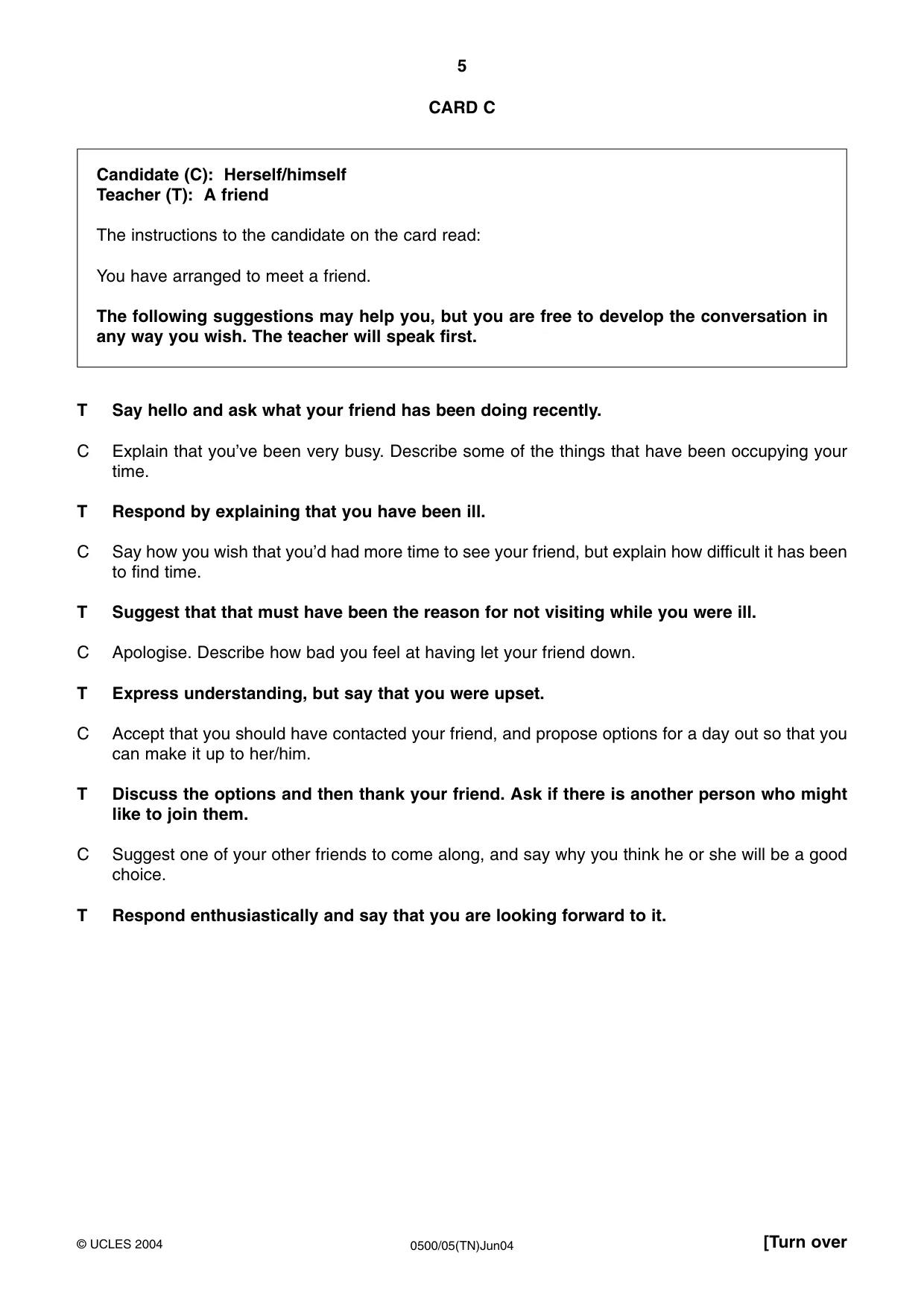 Cambridge IGCSE English - First Language 0500 2004 May/June Paper 5 · Variant 1 question paper, page 5 of 16
