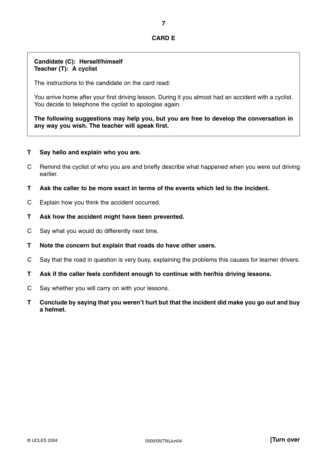 Cambridge IGCSE English - First Language 0500 2004 May/June Paper 5 · Variant 1 question paper, page 7 of 16