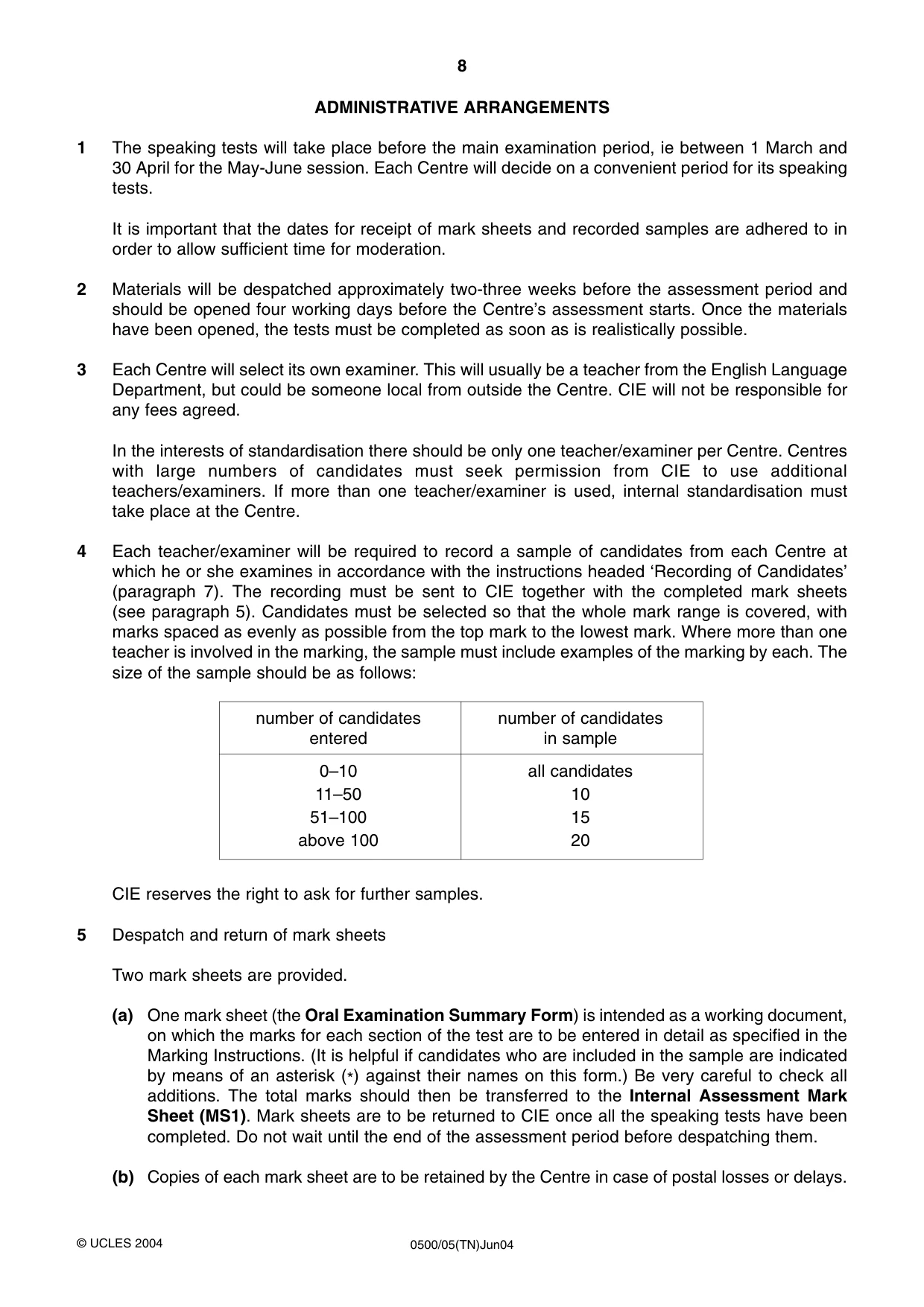 Cambridge IGCSE English - First Language 0500 2004 May/June Paper 5 · Variant 1 question paper, page 8 of 16